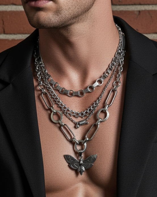 Death Moth Gothic Punk Hanger Multi Strand Maximalistische Grote Ketting Set