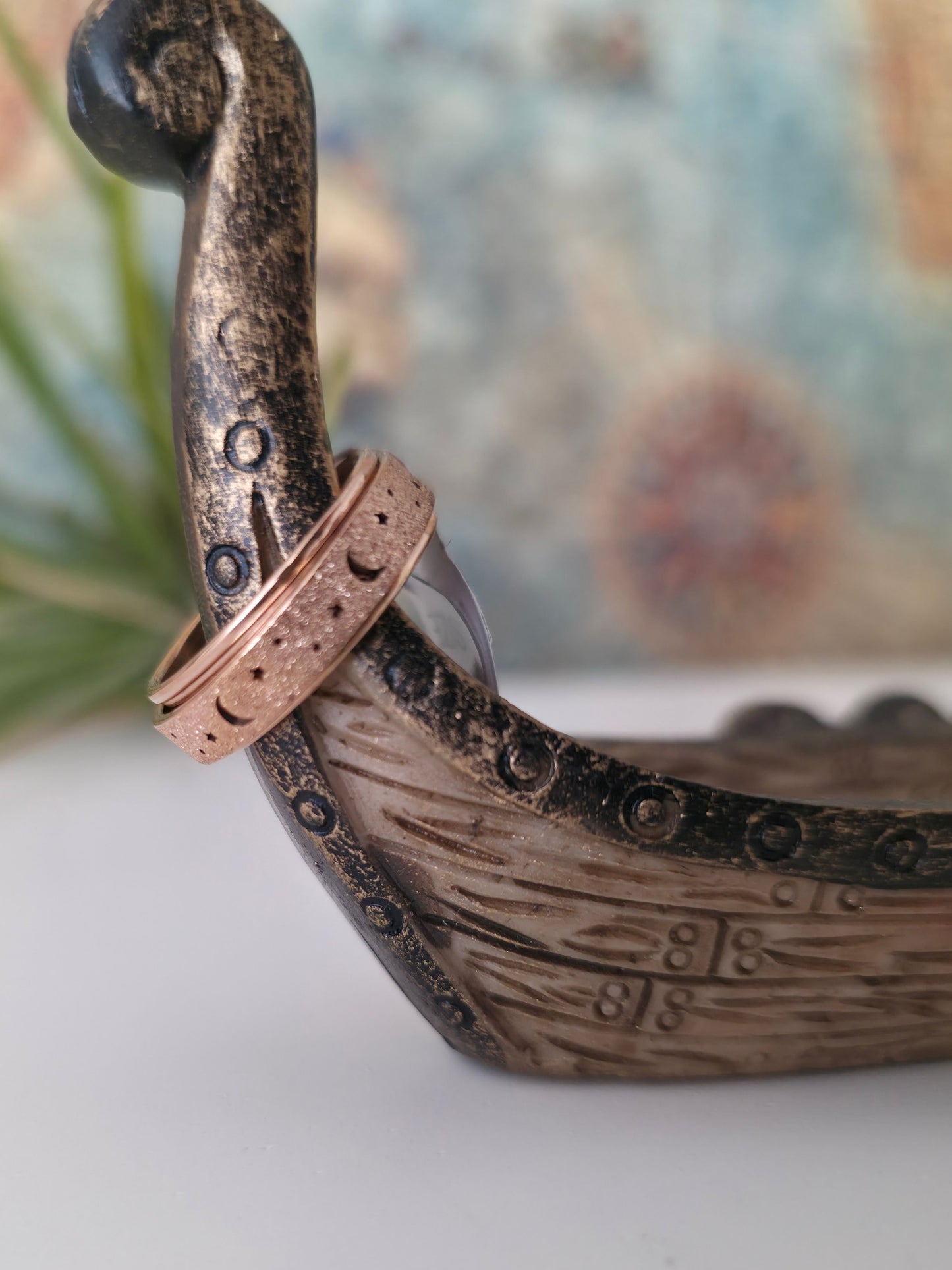 Rose Gold Steel Sparkle Celestial Night Spinner Fidget Ring