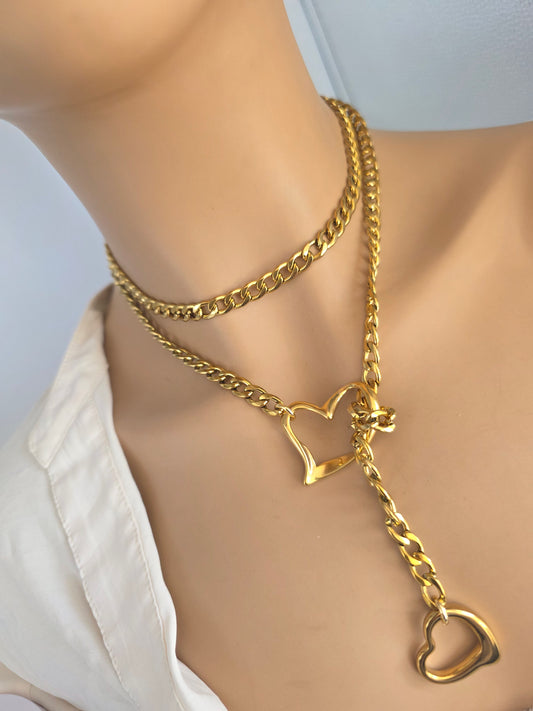 Corazones de acero chapado en oro de la cadena de deslizamiento estilo collar gargantilla