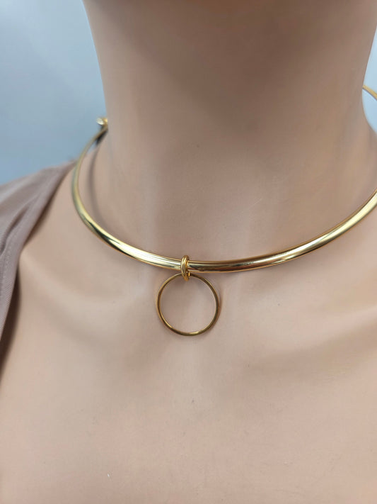 Gold Steel Day Collar – Rigid | Minimalist 4mm | Optional Permanent or Locking Clasp