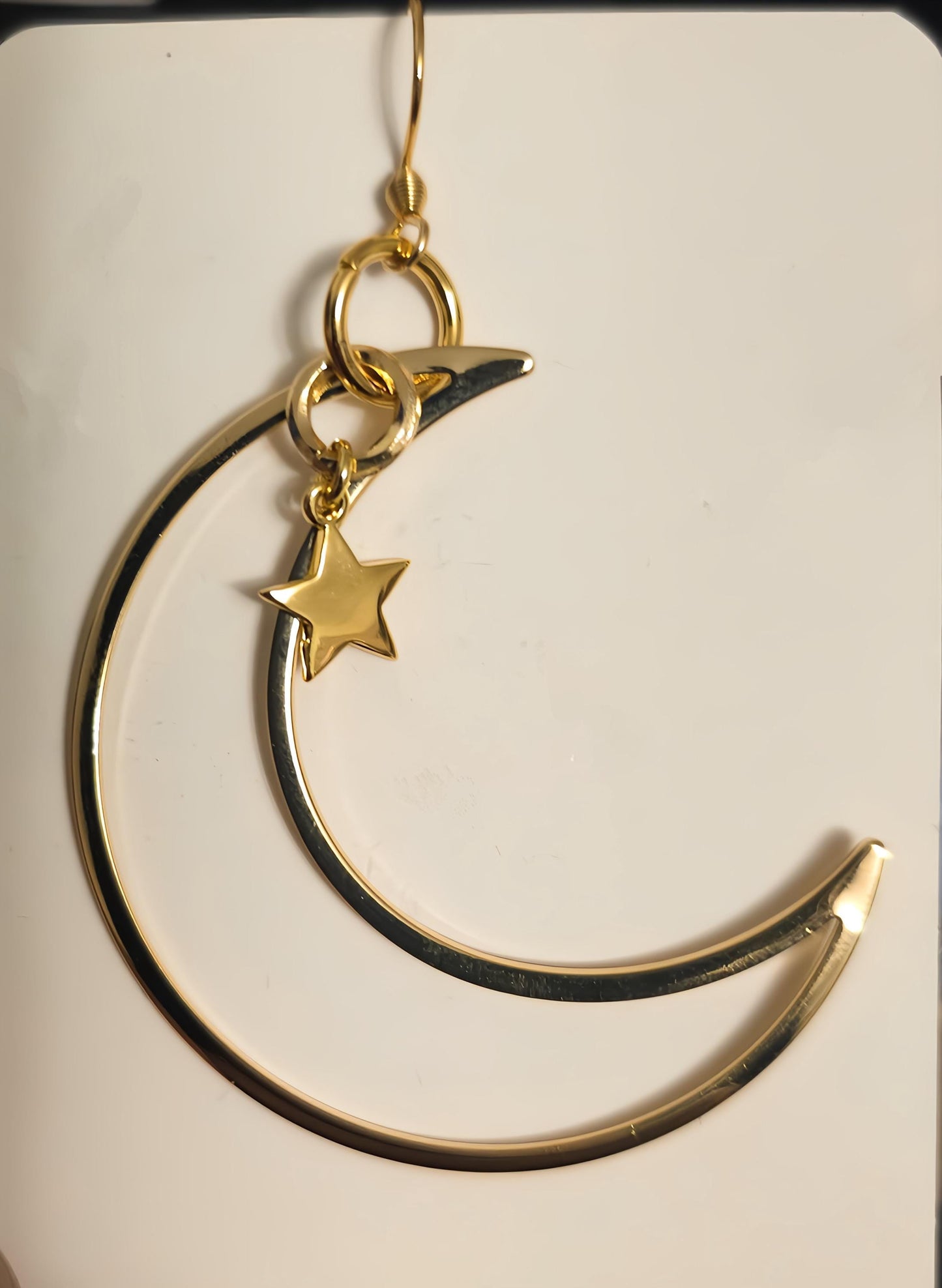 Gold Crescent Moon & North Celestial Pagan Dangle Earrings, handmade witchy jewelry, occult gift for her