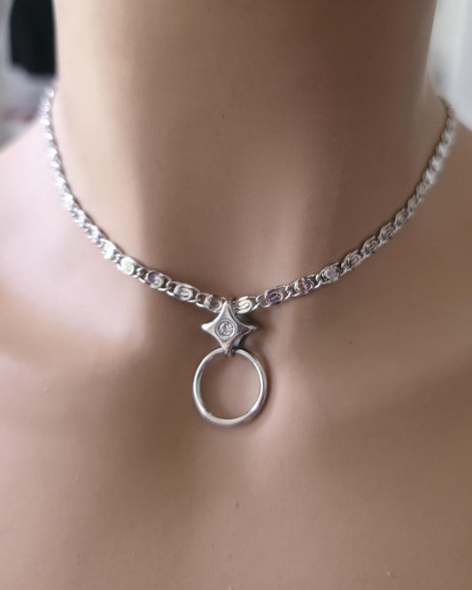 Stainless Steel Day Collar North Star O-Ring Pendant Necklace - Adjustable or Permanent Closure - Discreet Everyday Devotion Couples Jewelry