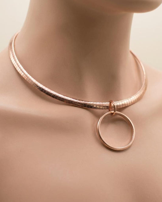 Rose Gold Day Collar Necklace O Ring with Permanent Locking Options | Partner Couples Jewelry