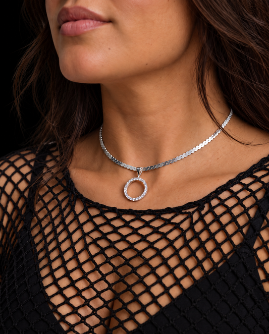 Sterling Silver Eternity O Ring Necklace Day Collar On Serpentine Chain