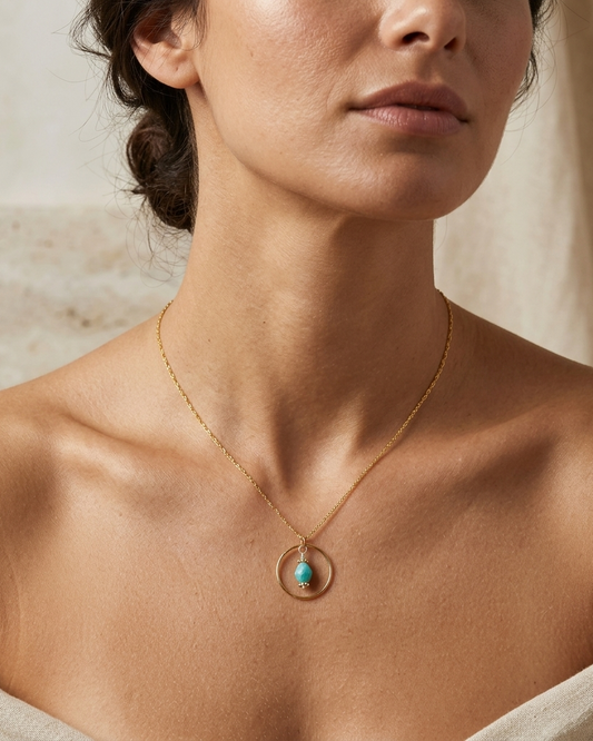 18 k Gold Vermeil Day Collar O Ring Necklace With Larimar