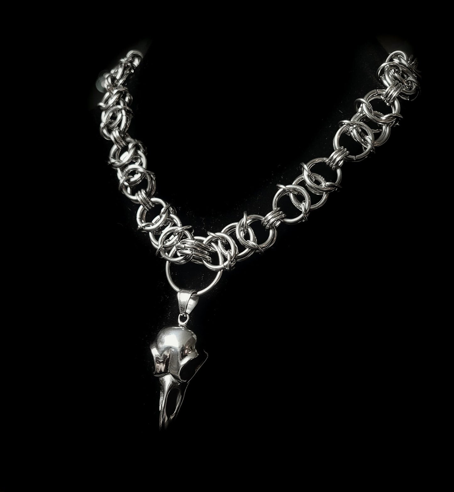 Raven Skull Handmade Chunky Chainmail Viking Goth Punk Choker Necklace –Great Norse necklace grunge jewelry or alt goth jewelry gift for her