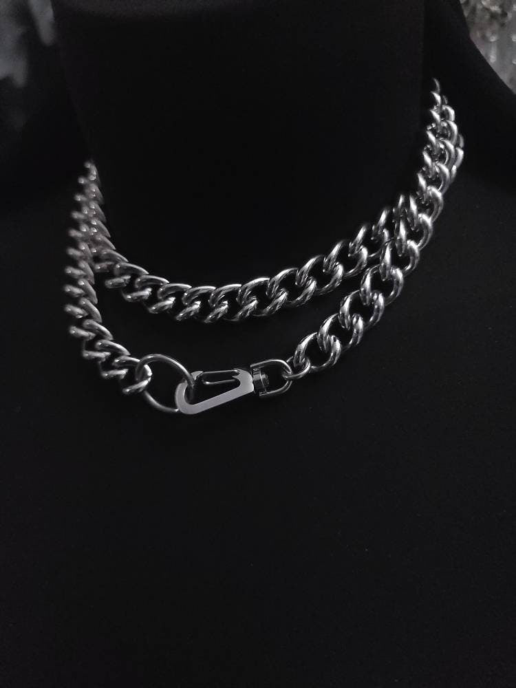 Steel Chunky Hip Hop Statement Layered Necklace Choker | An alt punk aesthetic style grunge statement necklace gift for her