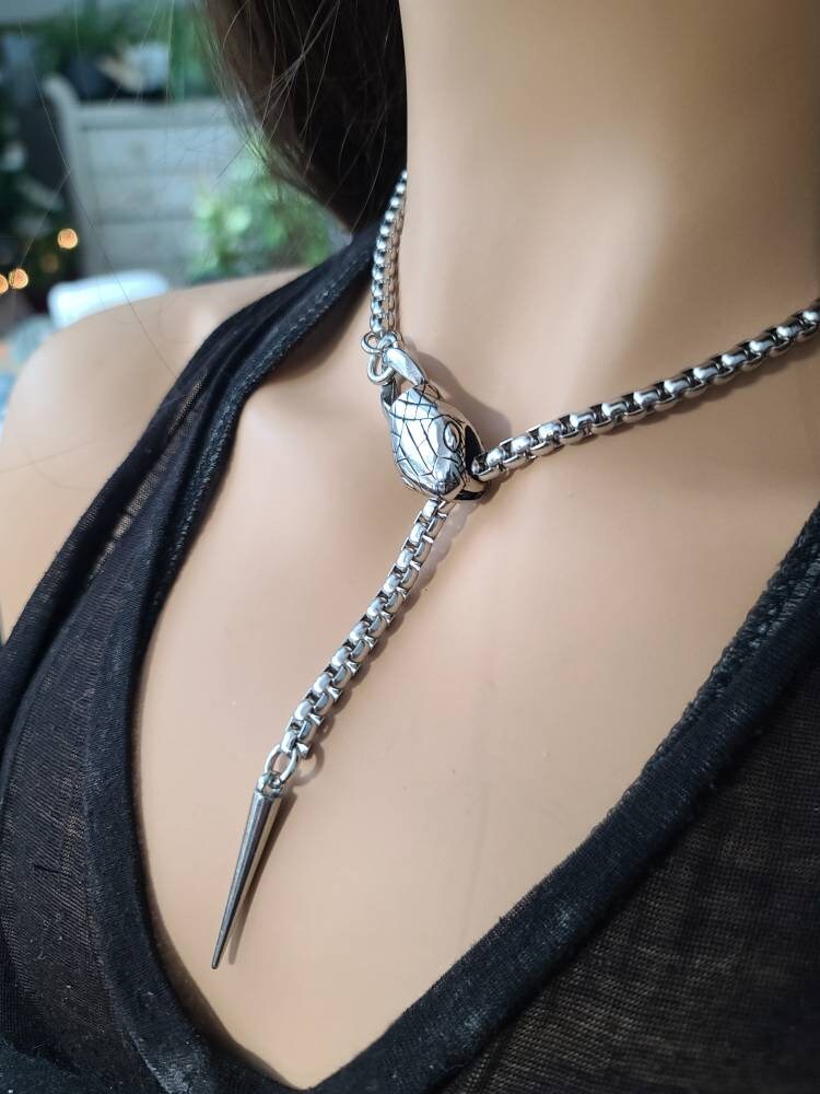 Steel Snake Medusa Necklace, The Ouroboros Chunky Chain Goth Grunge Alt Choker - Handmade jewelry fidget necklace, punk Waterproof jewelry