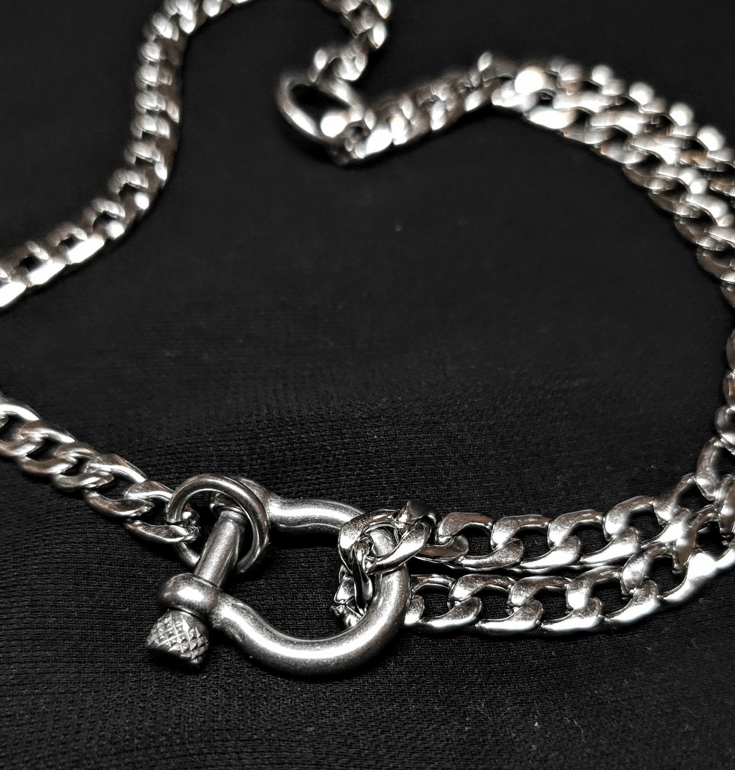 Steel Gothic Punk Collar Choker Layered Necklace Set Carabiner Lock - Bondage Day Collar, handmade grunge alt aesthetic jewelry