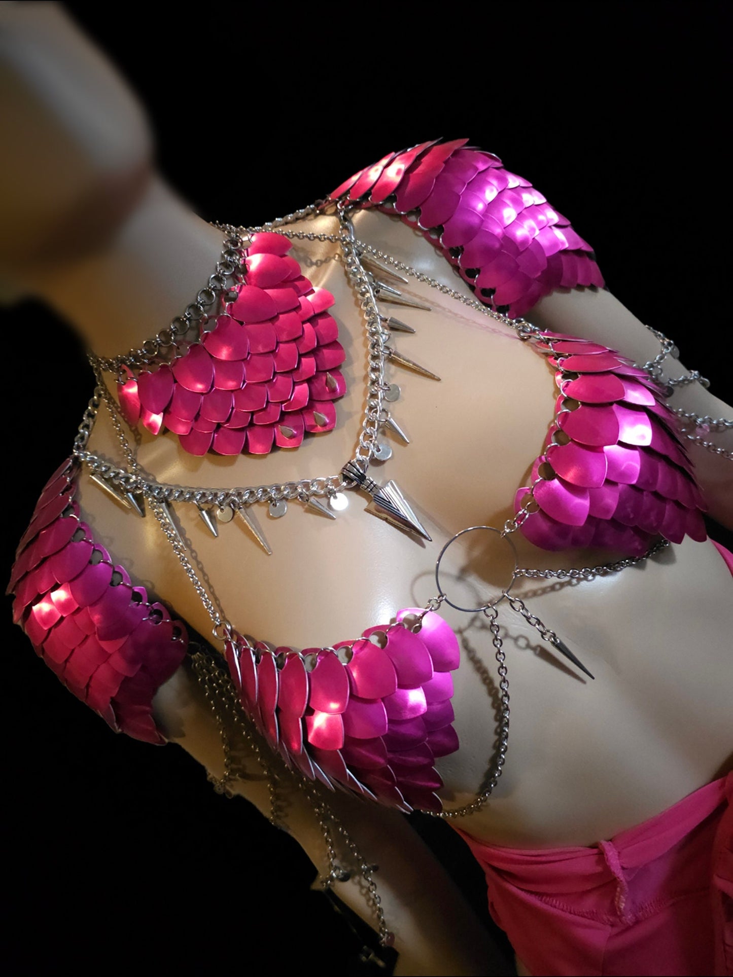 Metal Pink Shoulder Armor, Fantasy Scalemail Dragon Scale Womens Armor, Royal Fae Gala Fairytale Costume, Viking, Fairy Cosplay, Bookish