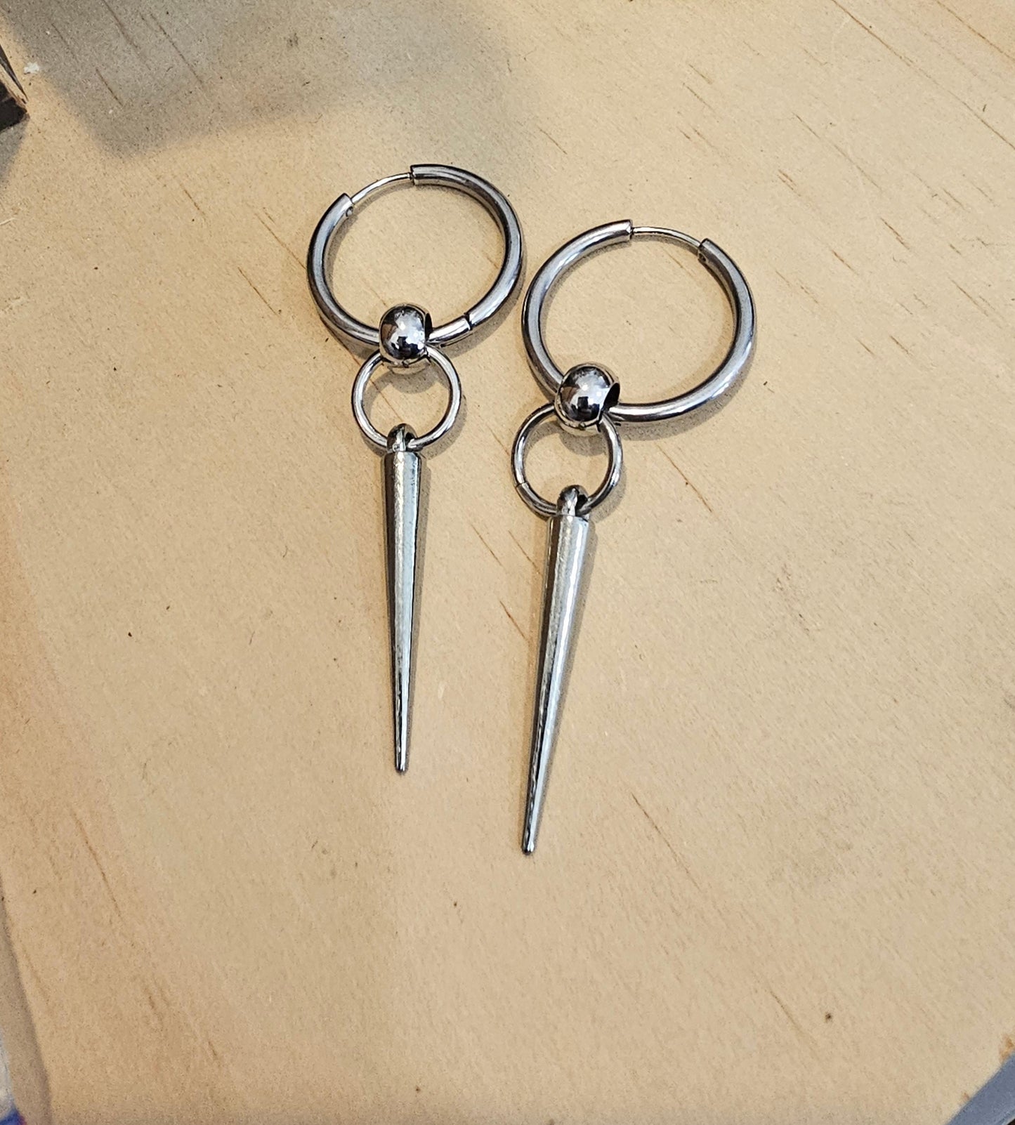 Huggie Hoop Spike Goth Punk Alt Grunge Dangle Earrings - Surgical Steel, handmade alt earrings