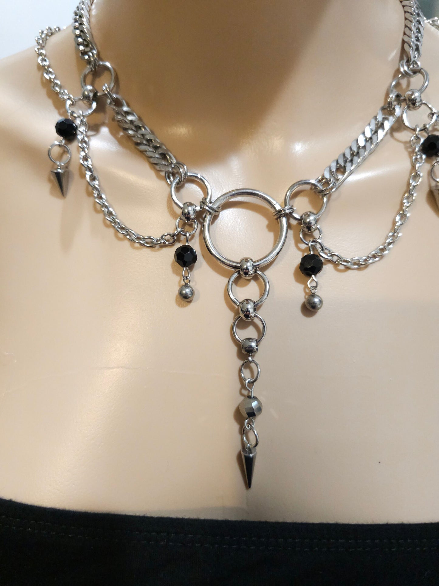 Steel Gothic Punk Layered Tiered Goth Collar Choker Necklace | Victorian Dark Academia statement necklace aesthetic jewelry gift for her