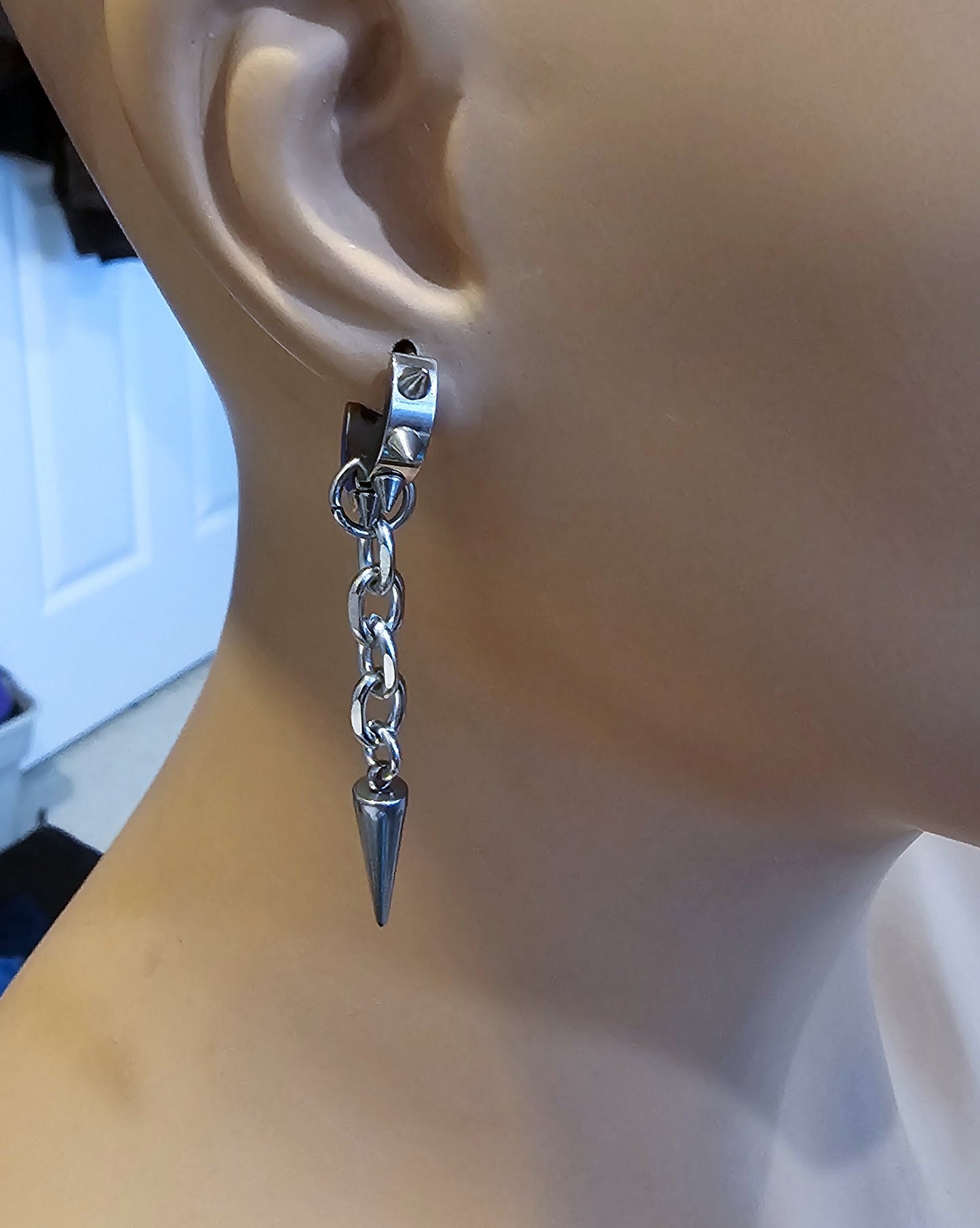 Steel Gothic Huggie Hoop Dangle Spike Earrings - Surgical Steel, handmade punk earrings