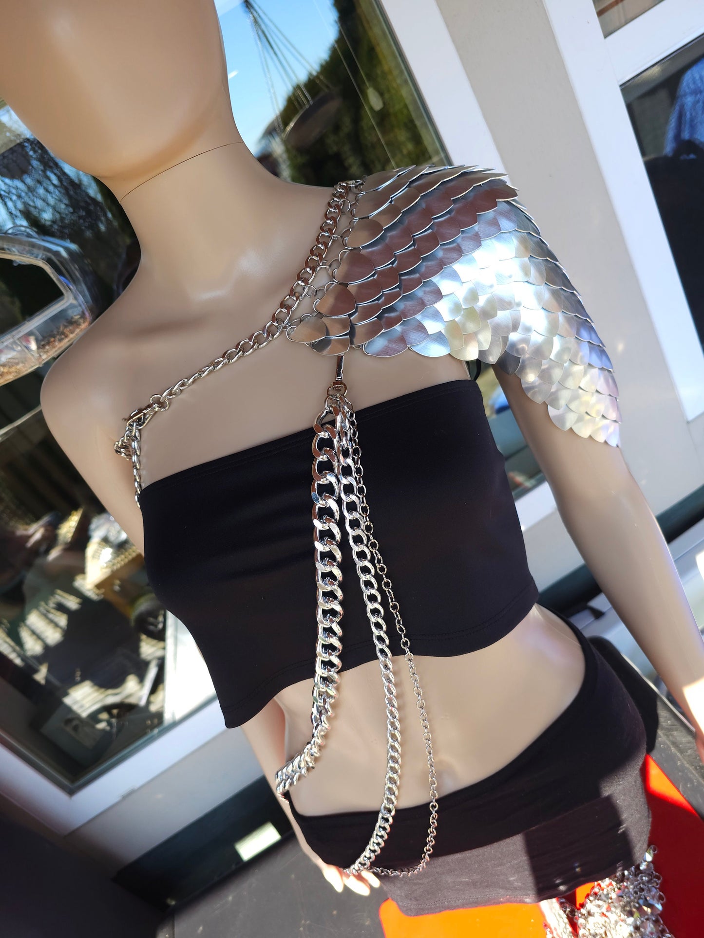 Viking, Dragon, Fairy Scalemail Cosplay Chainmail Renaissance Dress Festival Outfit Corset Shoulder Armor Rave Costume