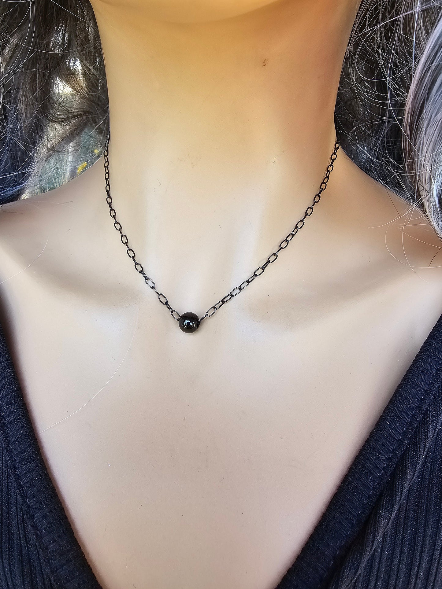 2 SIZES - Black Steel Choker Necklace with Goth Ball Gag pendant | Dark Academia Aesthetic handmade jewelry gift for her, Punk and Gothic