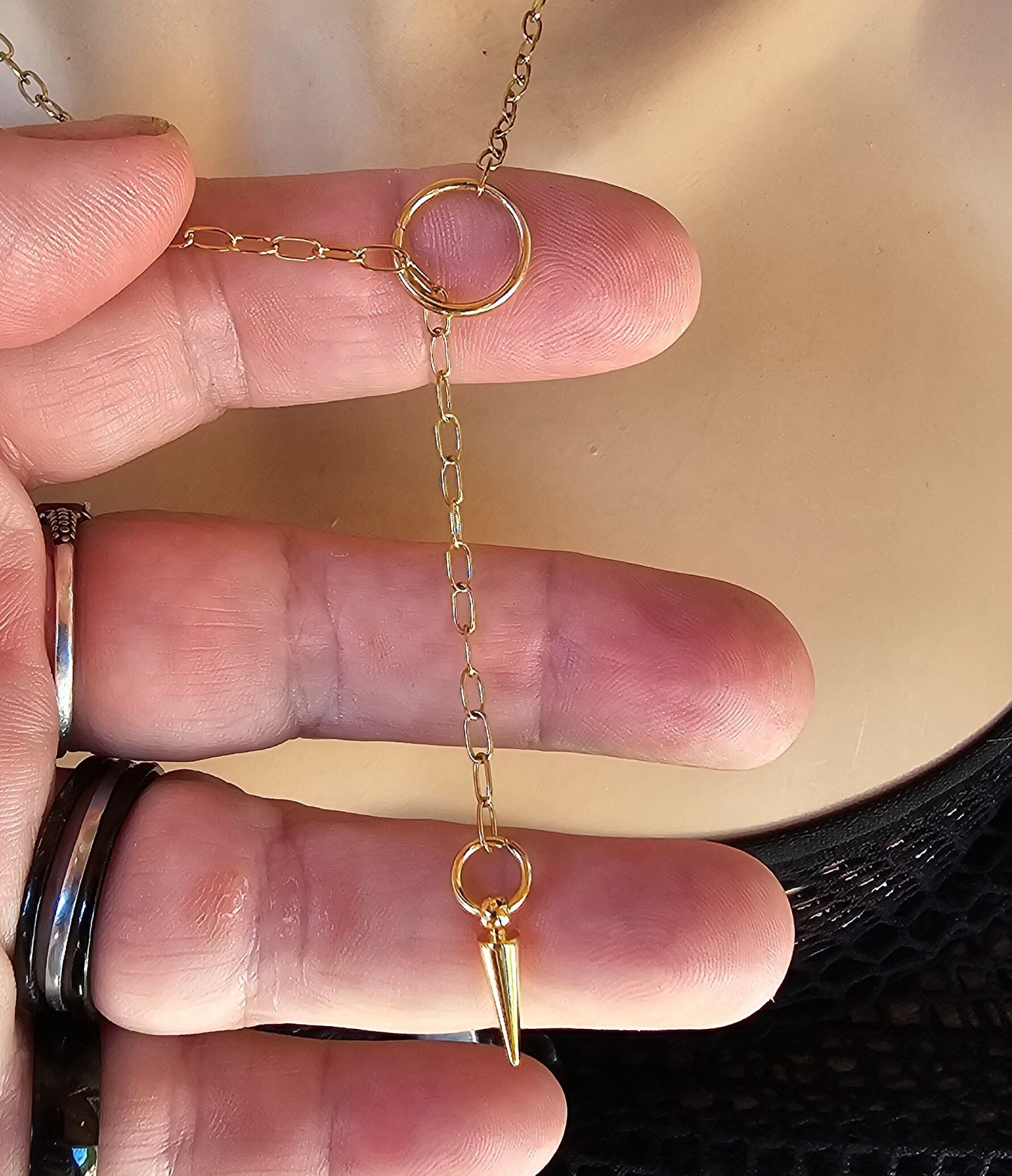 Gold Lariat Dainty Choker Wrap Necklace with Spike pendant | Dark Academia Aesthetic handmade jewelry gift for her, Punk Grunge and Gothic
