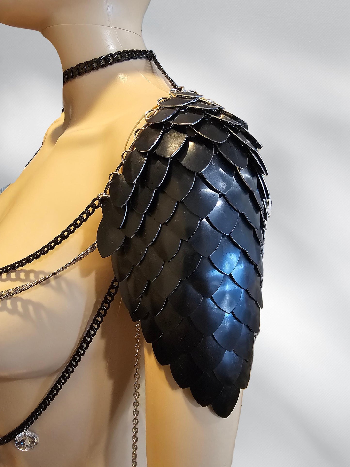 Metal Gold Shoulder Armor, Fantasy Scalemail Dragon Scale Womens Armor, Royal Fae Gala Fairytale Costume, Viking, Fairy Cosplay, Bookish