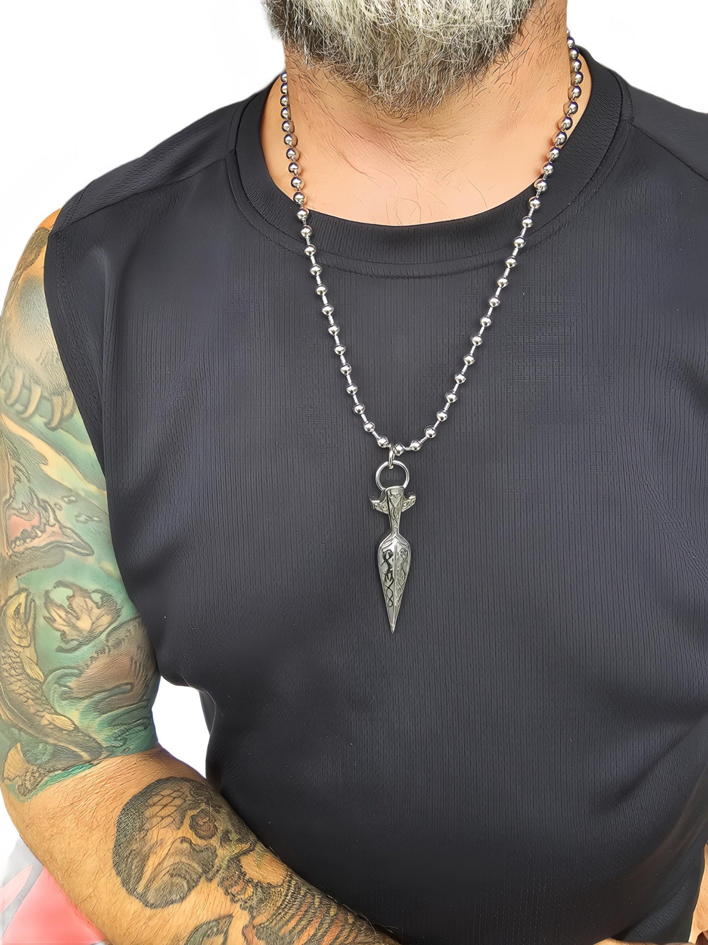 Mens Steel Norse Viking Odin Spear Gothic Punk Grunge Necklace - Handmade Goth Alt sweatproof waterproof hip hop necklace gift for him