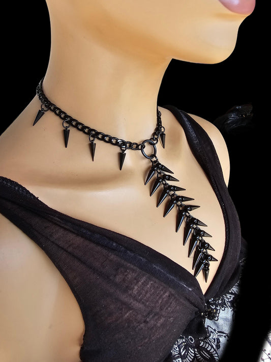 Black Steel Spike Gothic Punk Choker Vertebrae Necklace | Dark Academia Aesthetic Vertebral handmade jewelry goth grunge gift for her, Goth
