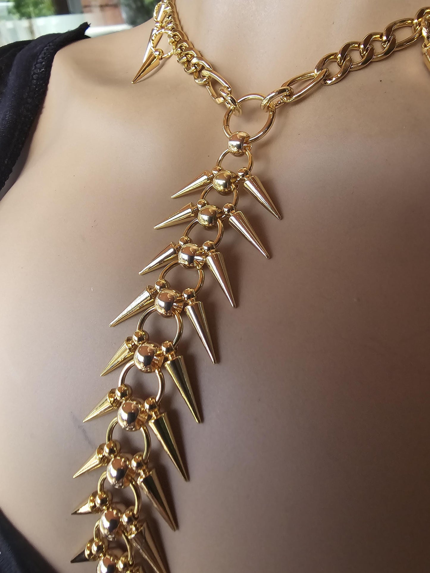 Gold Spike Gothic Punk Choker Vertebrae Chainmail Necklace | Dark Academia Aesthetic Vertebral handmade jewelry goth grunge gift for her
