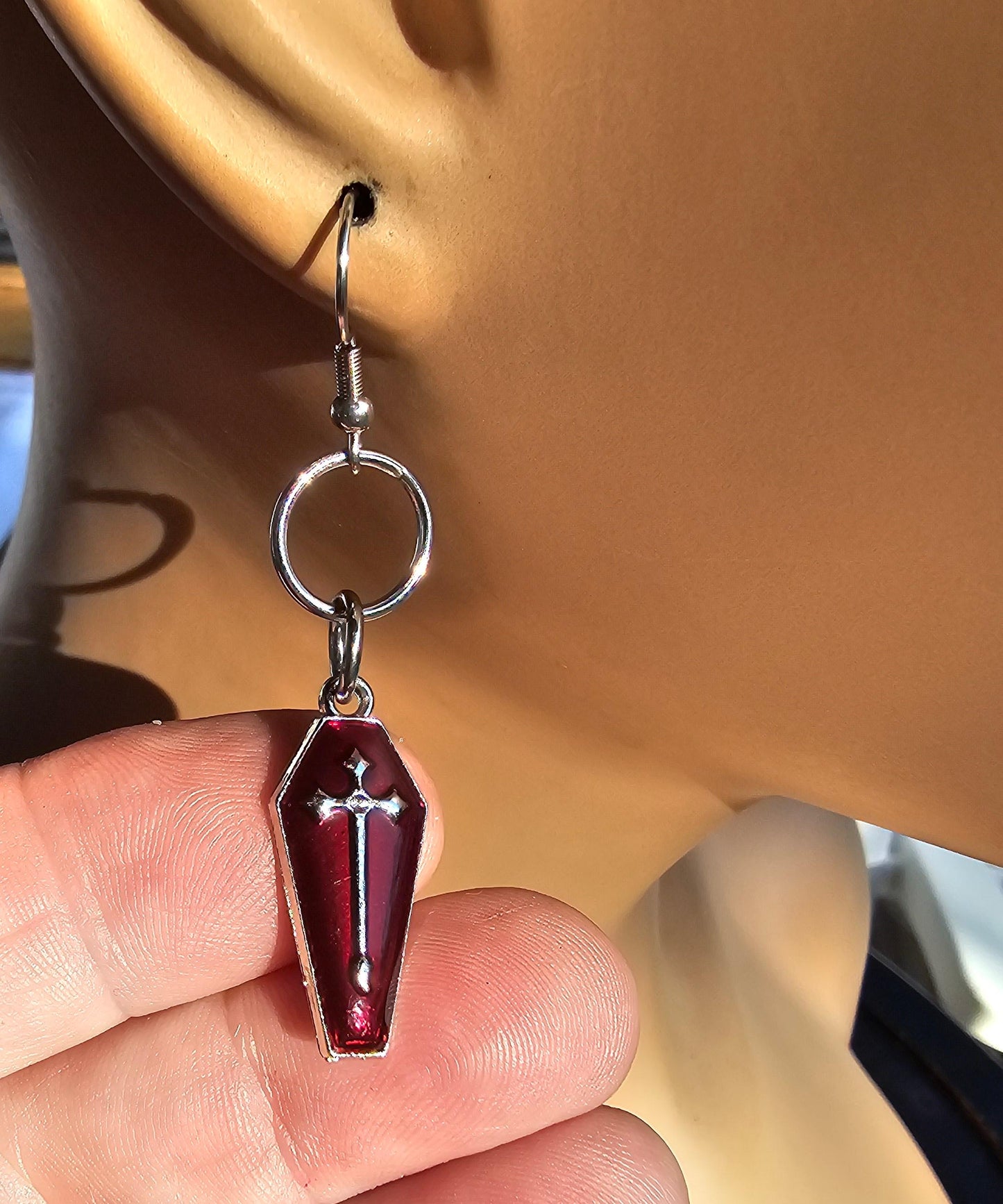 Surgical steel Ear Wire Gothic Coffin Dangle Earrings - handmade punk grunge earrings