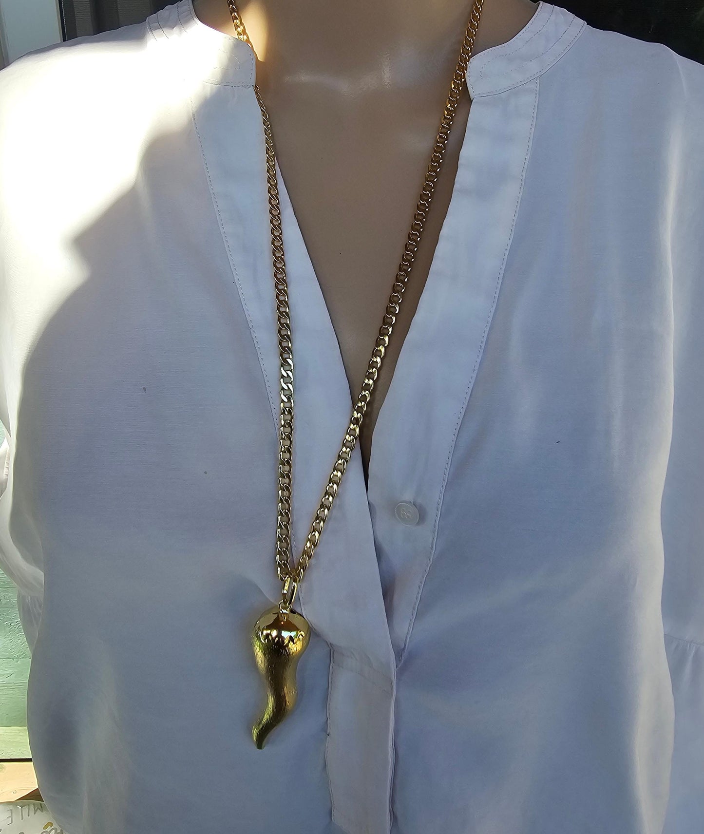 Gold Cornicello Italian Horn Protection Amulet Maximalist Chunky Dangle Earrings Pair, handmade jewelry, witchy birthday gift for her,