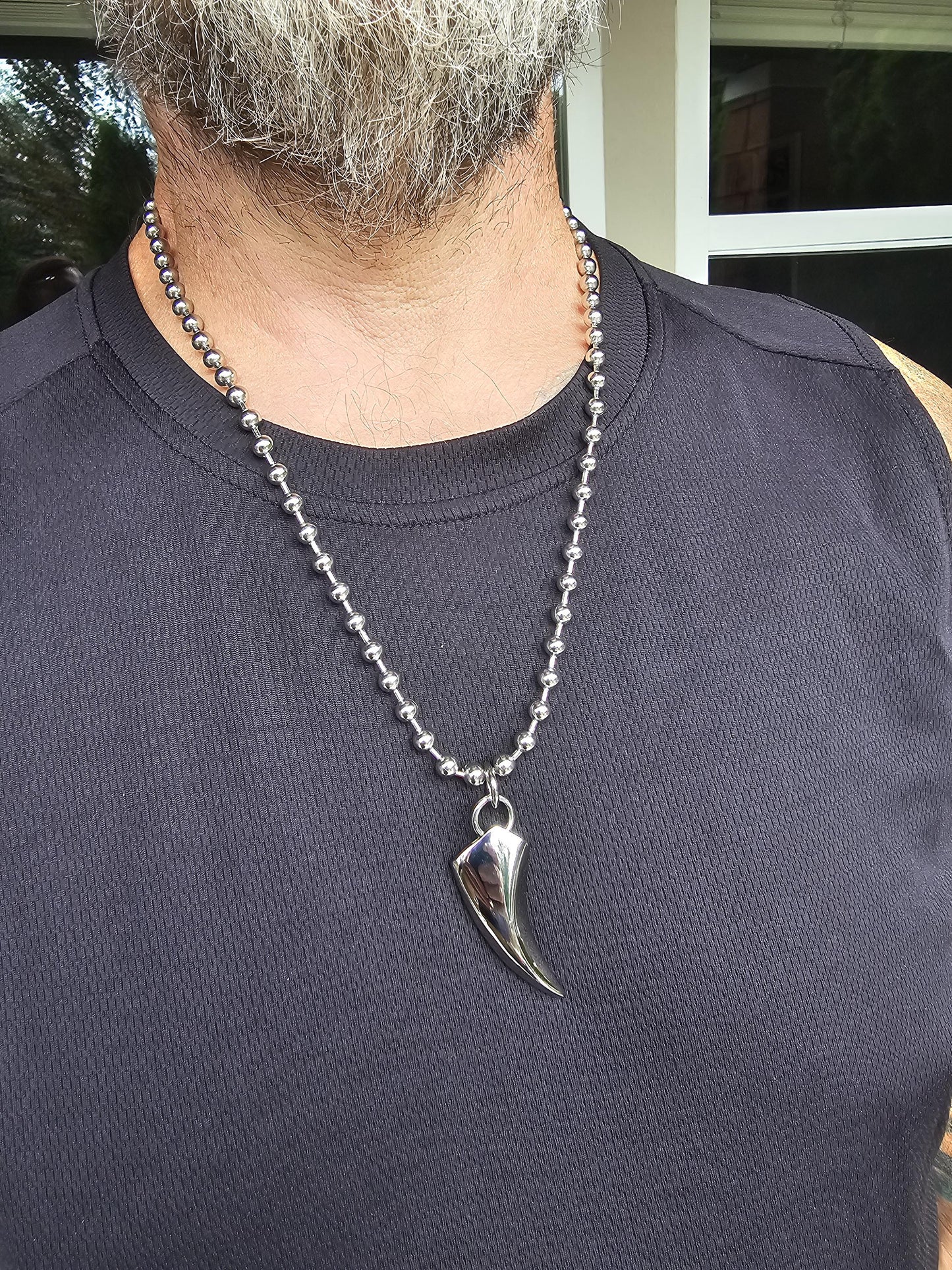 Mens Steel Norse Viking Tusk Hip Hop Necklace - sweatproof, waterproof Handmade Gothic Alt Goth Punk Grunge jewelry for him