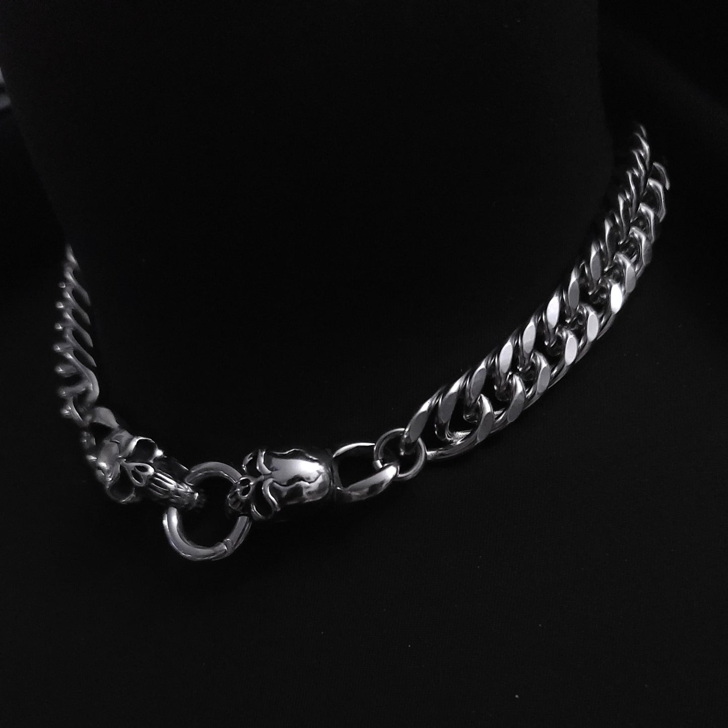 Skull Clasp Steel Chunky Chain Goth Punk Choker Necklace | Norse Viking necklace gift for him, goth grunge jewelry style heavy metal hip hop