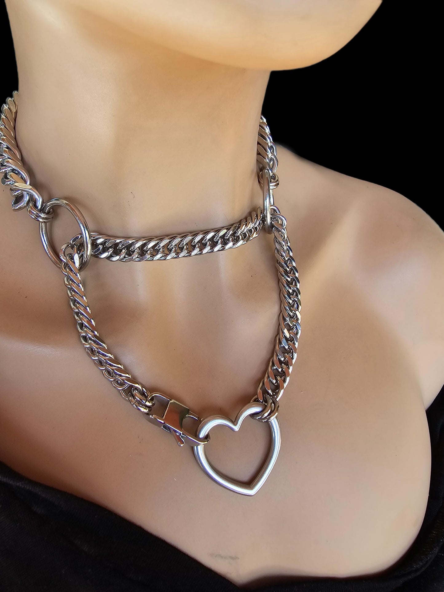 Diamond Cut Steel Martingale Collar Choker Necklace | Goth Punk Intimate Submissive BDSM Jewelry, Bondage Collar, great gift for her