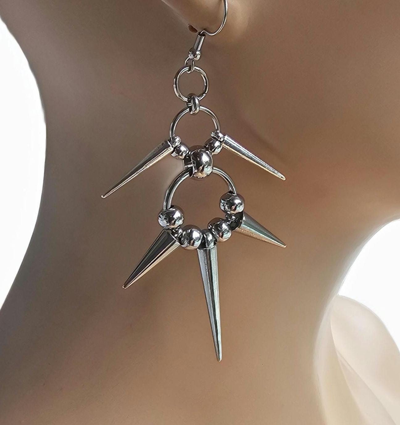 Steel Goth Punk Heavy Metal Earrings PAIR - Spike, Surgical Steel Ear Wire, handmade grunge jewelry, punk earrings, occult jewelry