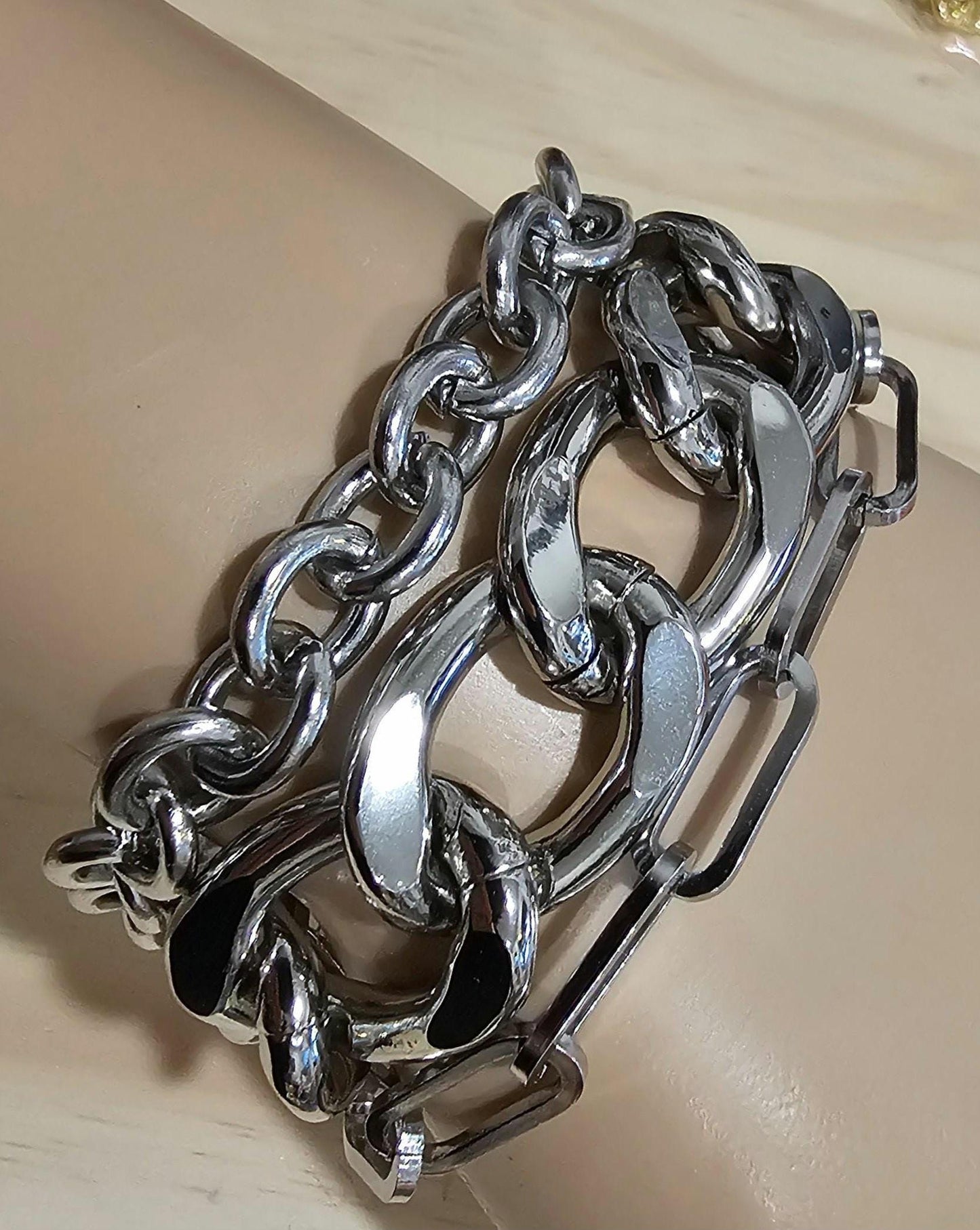Layered Steel Multi-Strand Chunky Edgy Statement Wrap Goth Bracelet - Adjustable from 6 to 9 inches, great gift for men or women