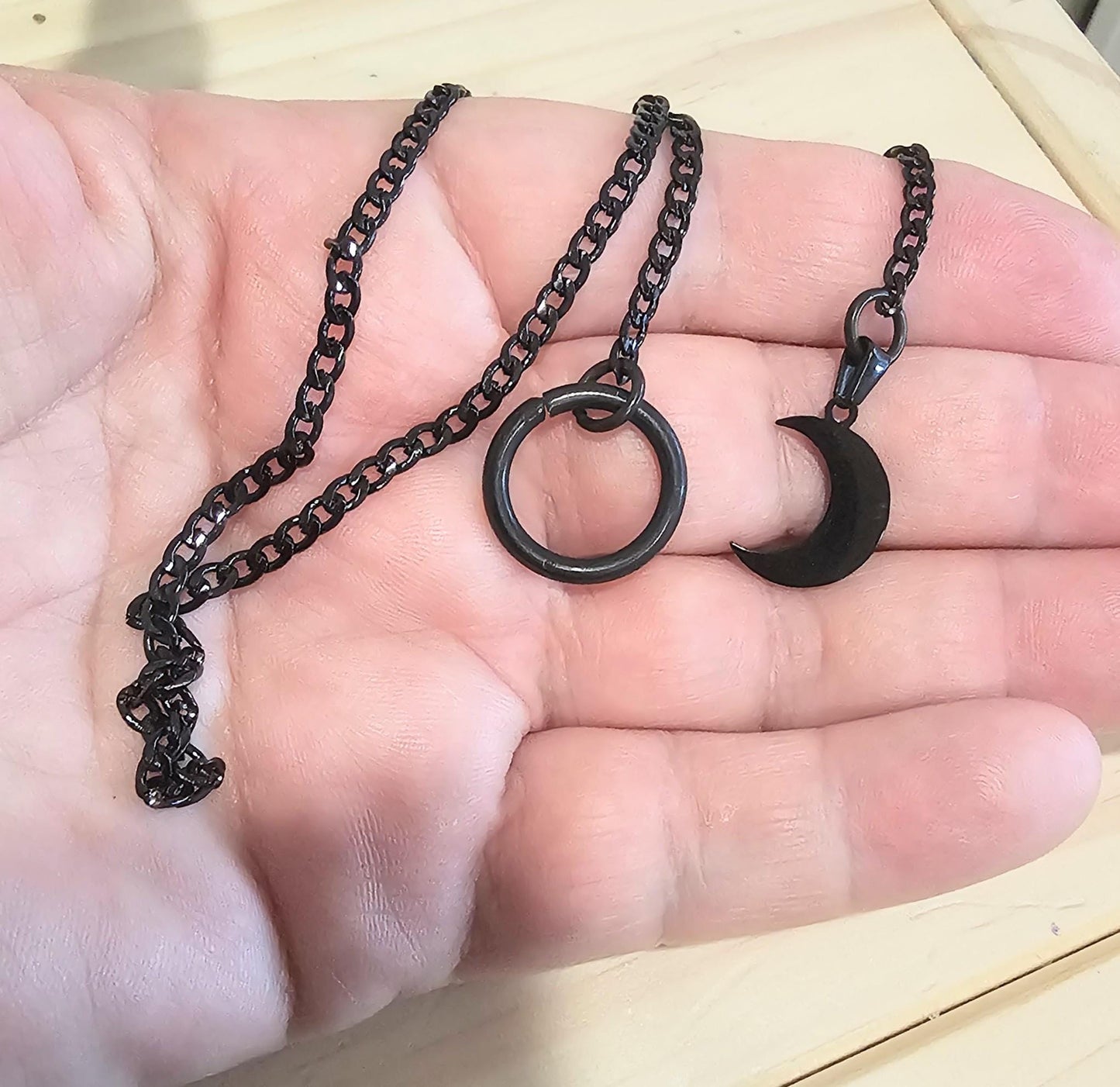 Black Steel Moon Gothic Lariat Choker Wrap Necklace | Dark Academia and Grunge Pagan Witch Aesthetic statement handmade jewelry gift for her