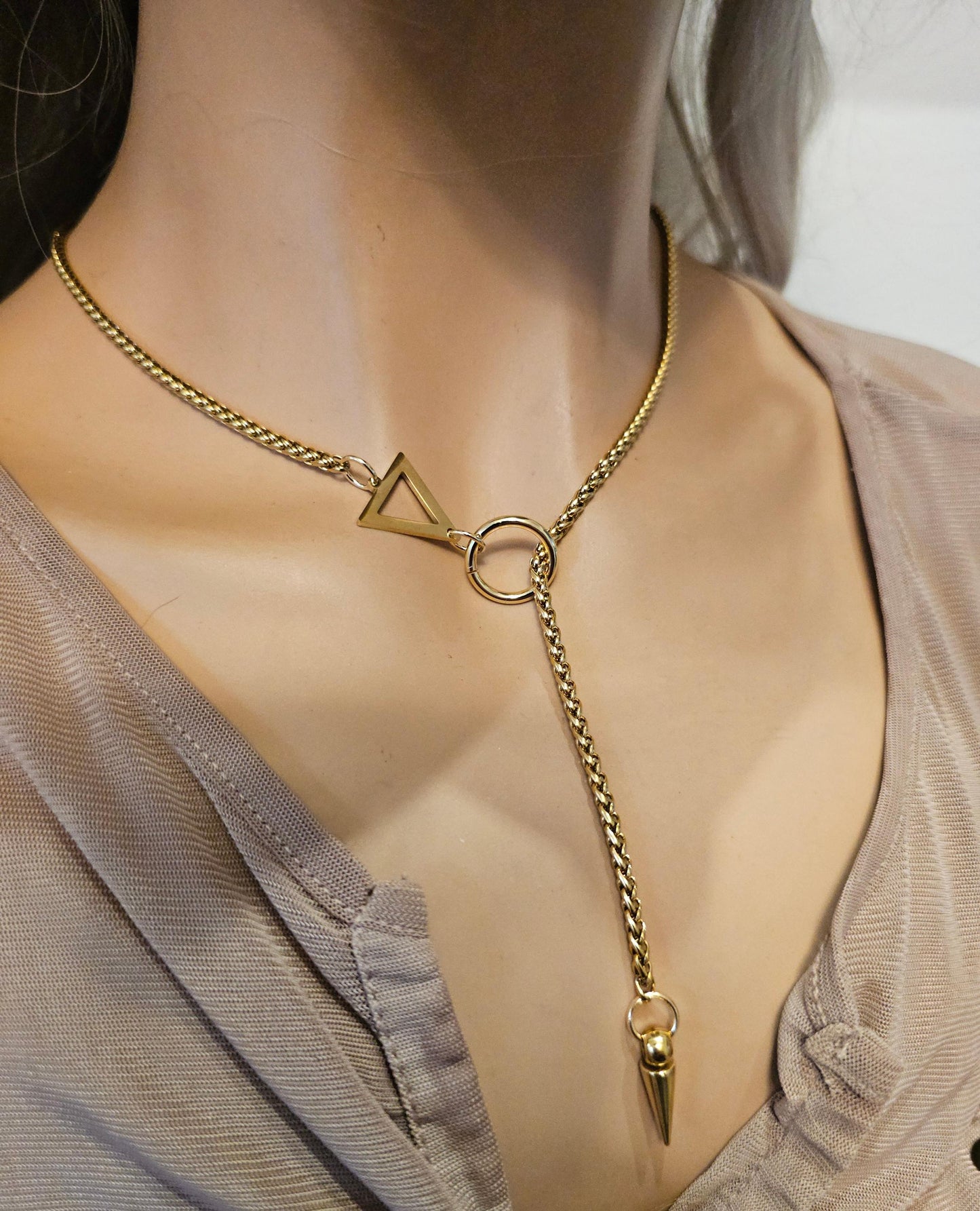 Black Steel Lariat Choker Wrap Necklace with Spike pendant | Dark Academia Aesthetic statement handmade jewelry gift for her, Punk & Gothic