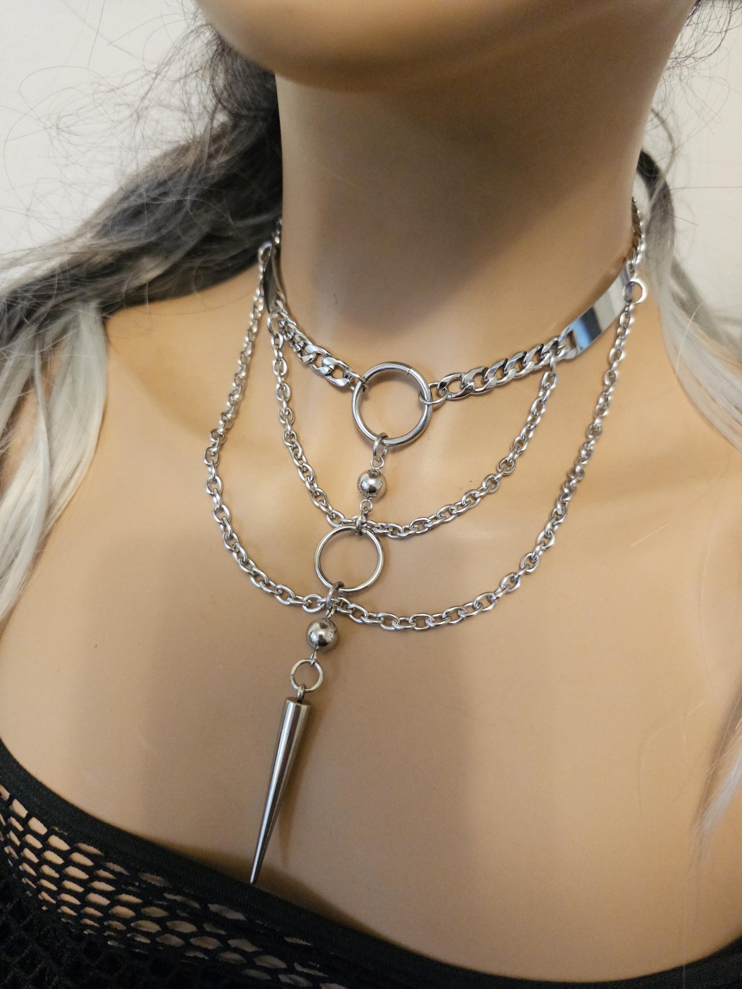 Goth Punk Steel Layered Spike Chunky Edgy Multi Strand Chain Necklace Set | Witchy grunge alt jewelry, Dark Academia Aesthetic