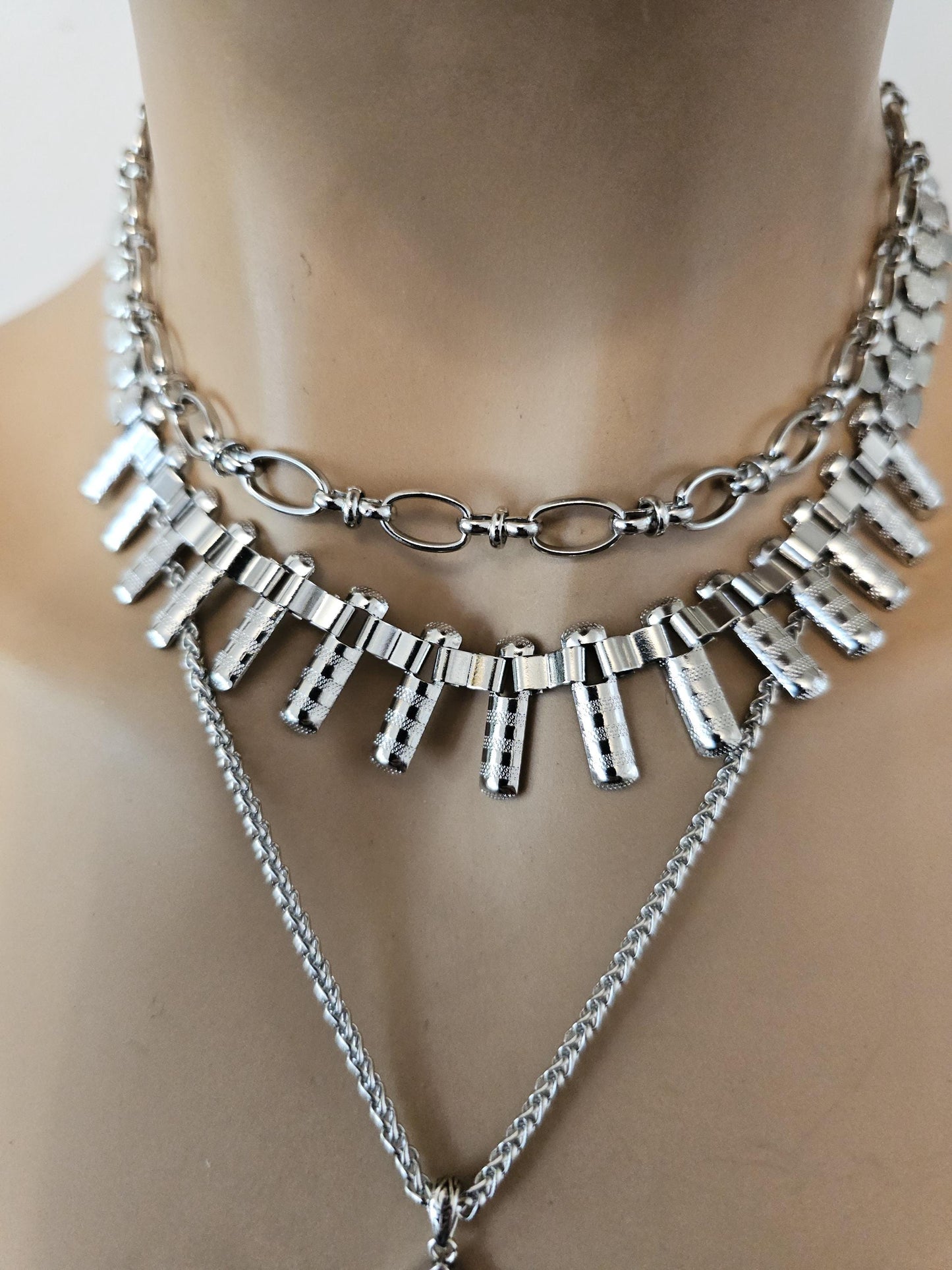 Layered Steel Multi Strand Chunky Chain Gothic Choker Collar Necklace Set - non tarnish waterproof, Witchy Punk Edgy Aesthetic Jewelry