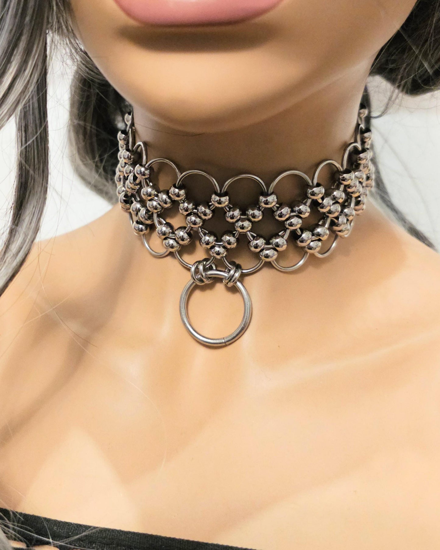 Steel Sub Day Collar Choker O Ring Heart Necklace with Permanent Locking Option - Discreet Day Collar Valentines gift for her