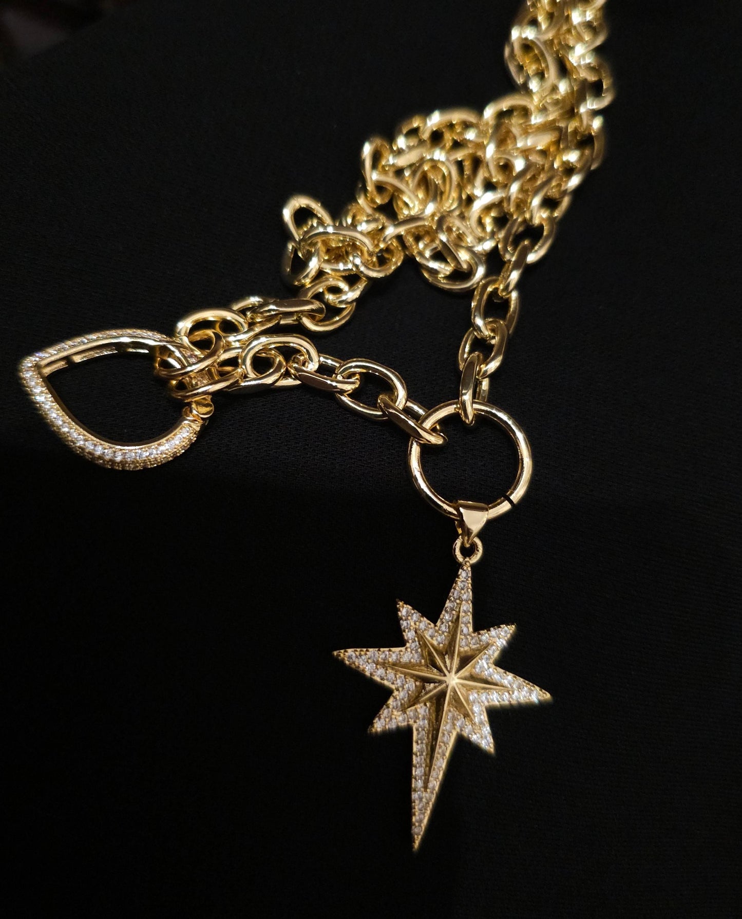 Gold Polaris North Star Cubic Zirconia Unique Chunky Necklace | Statement Maximalism Aesthetic handmade jewelry gift for her