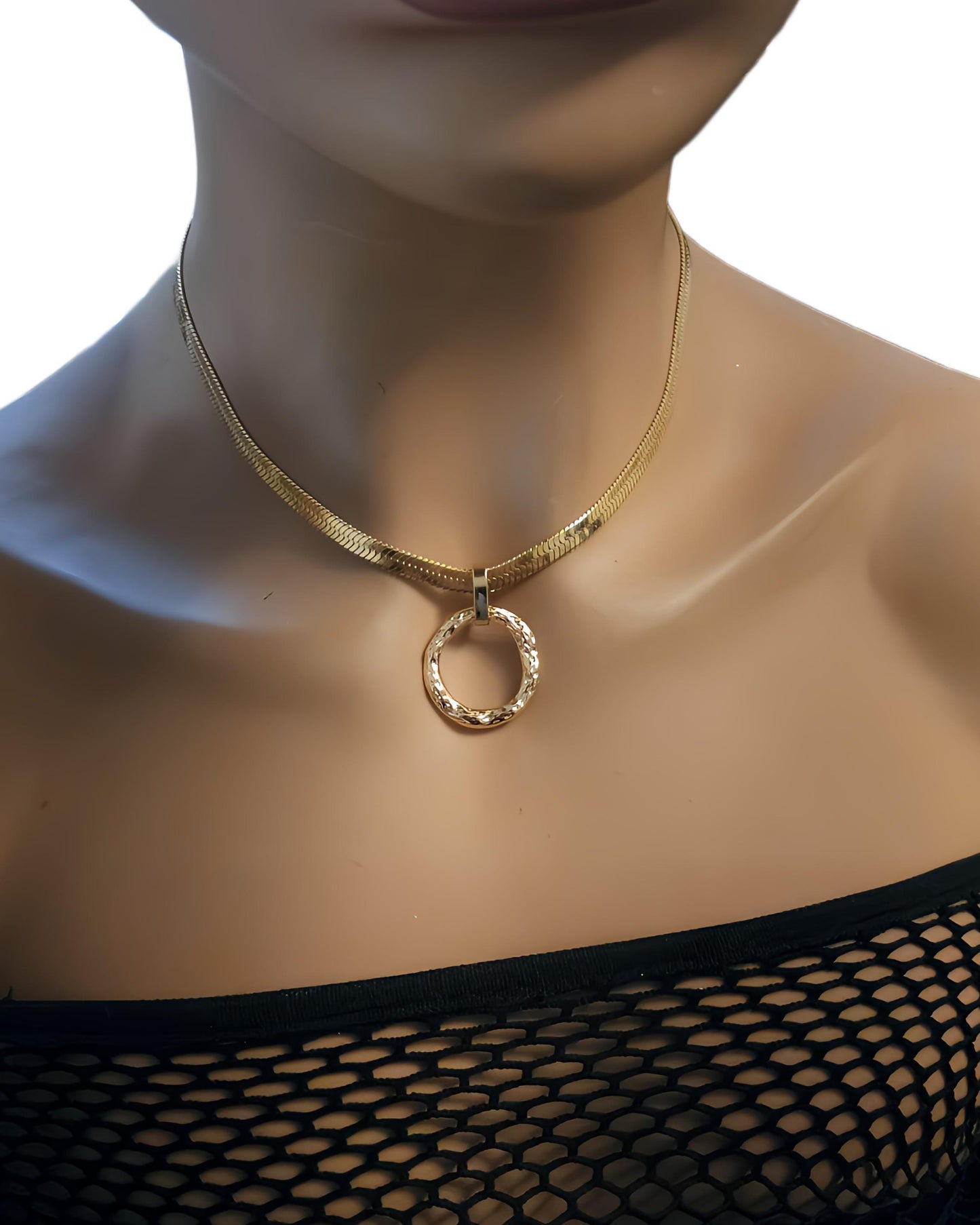 Gold Day Collar Choker Necklace Locking Ring - Glam Goth Submissive O Ring Jewelry with Permanent Option