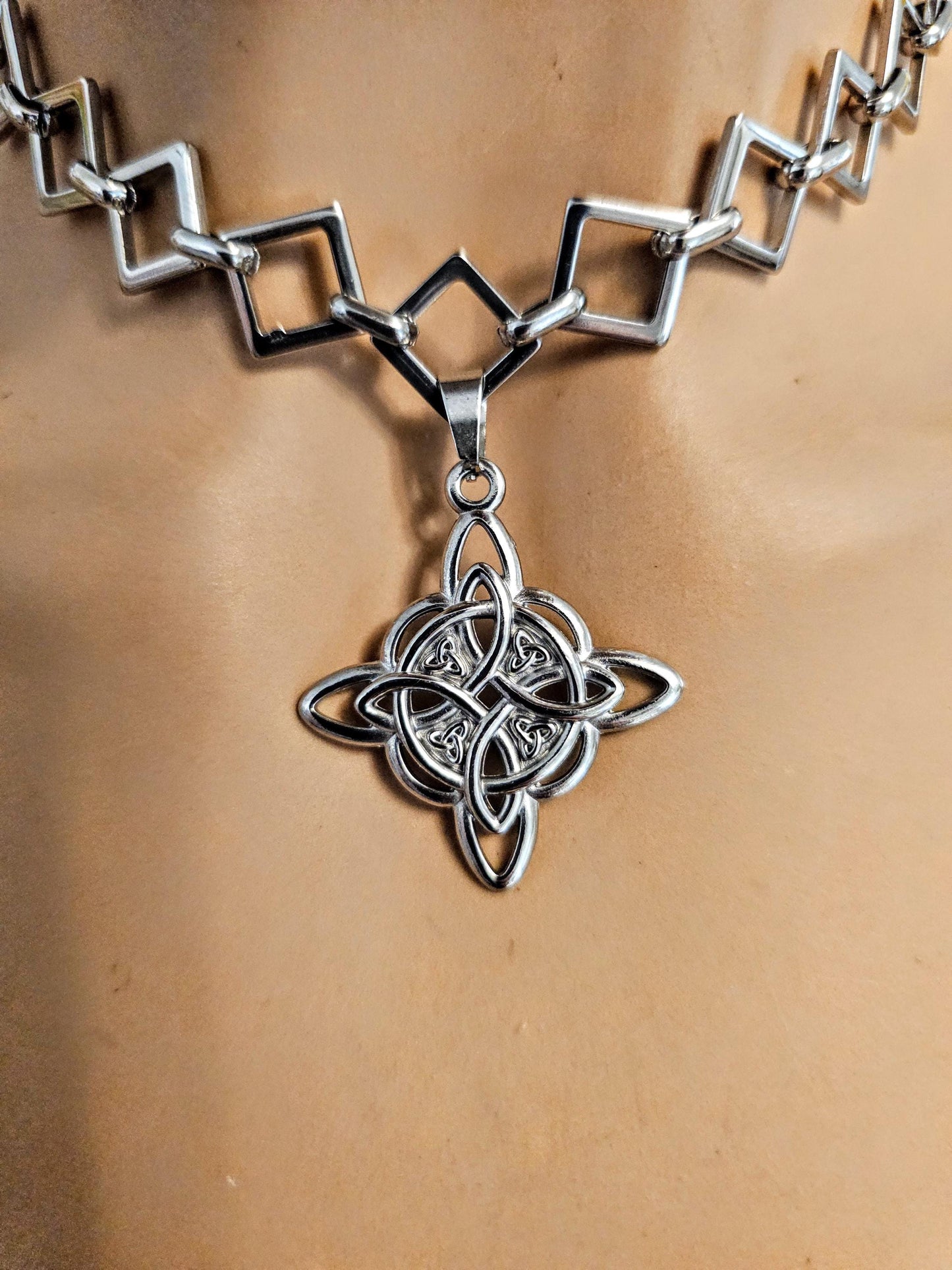 Silver Witch Knot Pendant Necklaces Unique Chain Witchy Collar Choker - waterproof Handmade statement jewelry gift for her