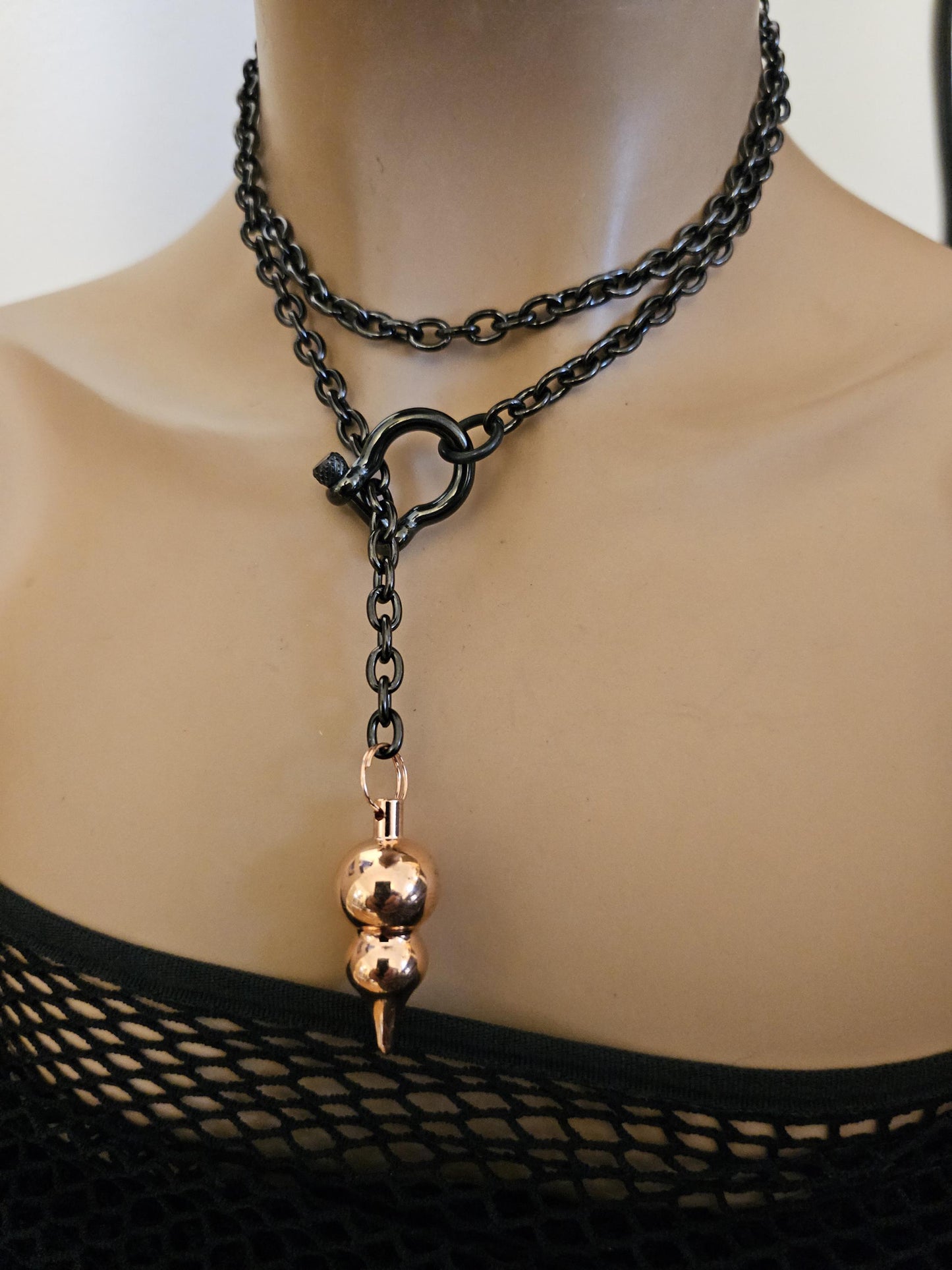 Slip Chain Shackle & Spike BDSM Bondage Gear Lariat Pendant Necklaces Collar Choker - Self Bondage Wrapping Lifestyle Jewelry