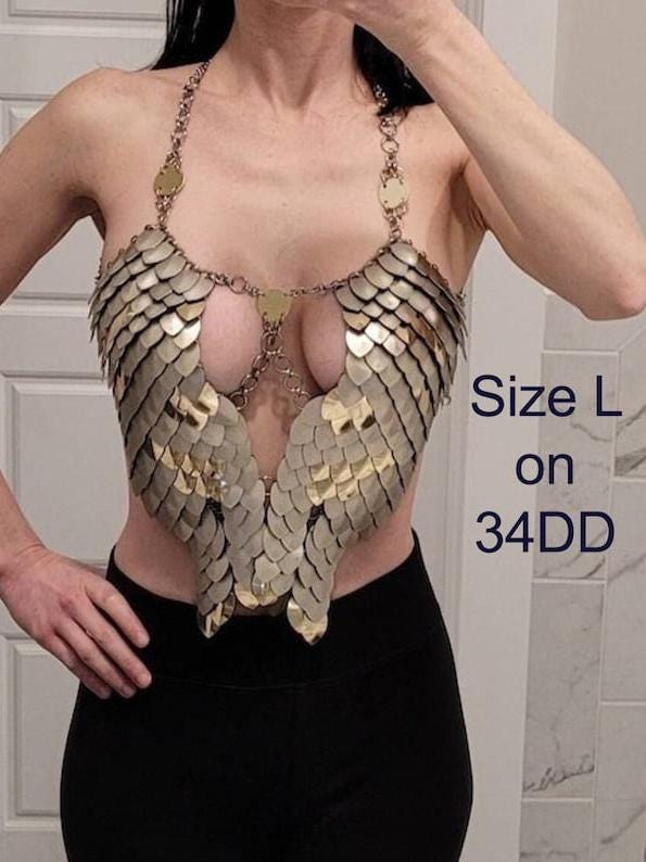 Metal Gold Breastplate Corset Armor, Fantasy Scalemail Dragon Scale Womens Armor, Royal Fae Gala Fairytale Costume, Viking, Fairy Cosplay