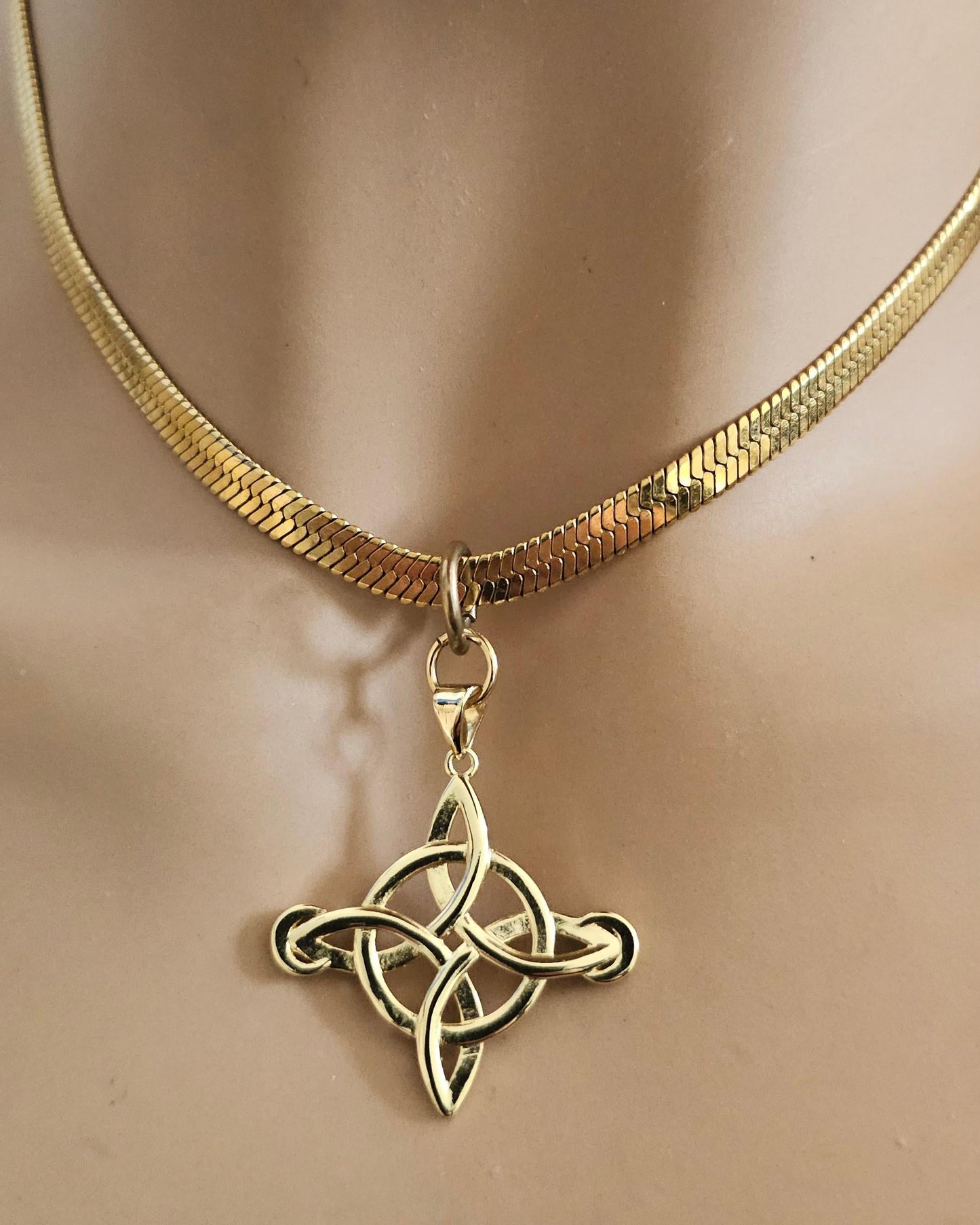 Celtic Witch Knot Crescent Pendant Necklace on Herringbone Chain - Witchy Pagan Dark Academia Wicca Aesthetic handmade jewelry gift for her