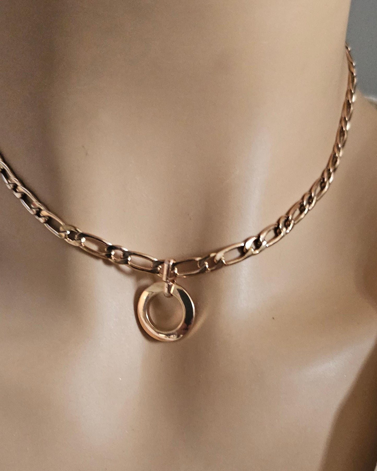 Rose Gold Day Collar Style Choker Necklace, Submissive BDSM Jewelry Aesthetic, Permanent Locking Clasp Option, Gift for Her, Couples