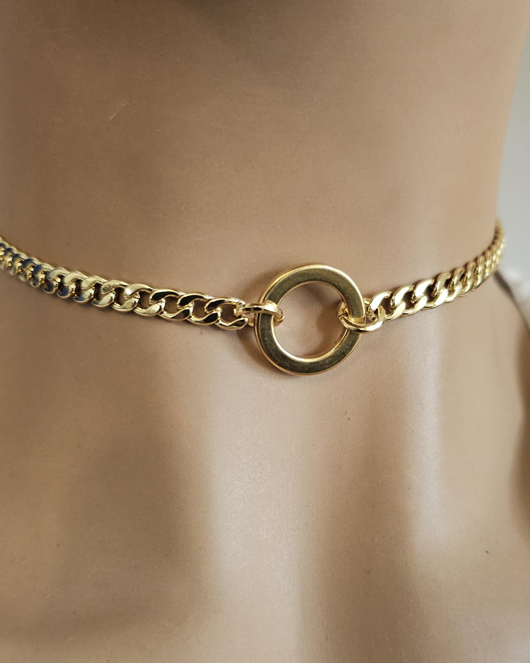 Gold BDSM Sub Day Collar Choker Necklace, Submissive Jewelry