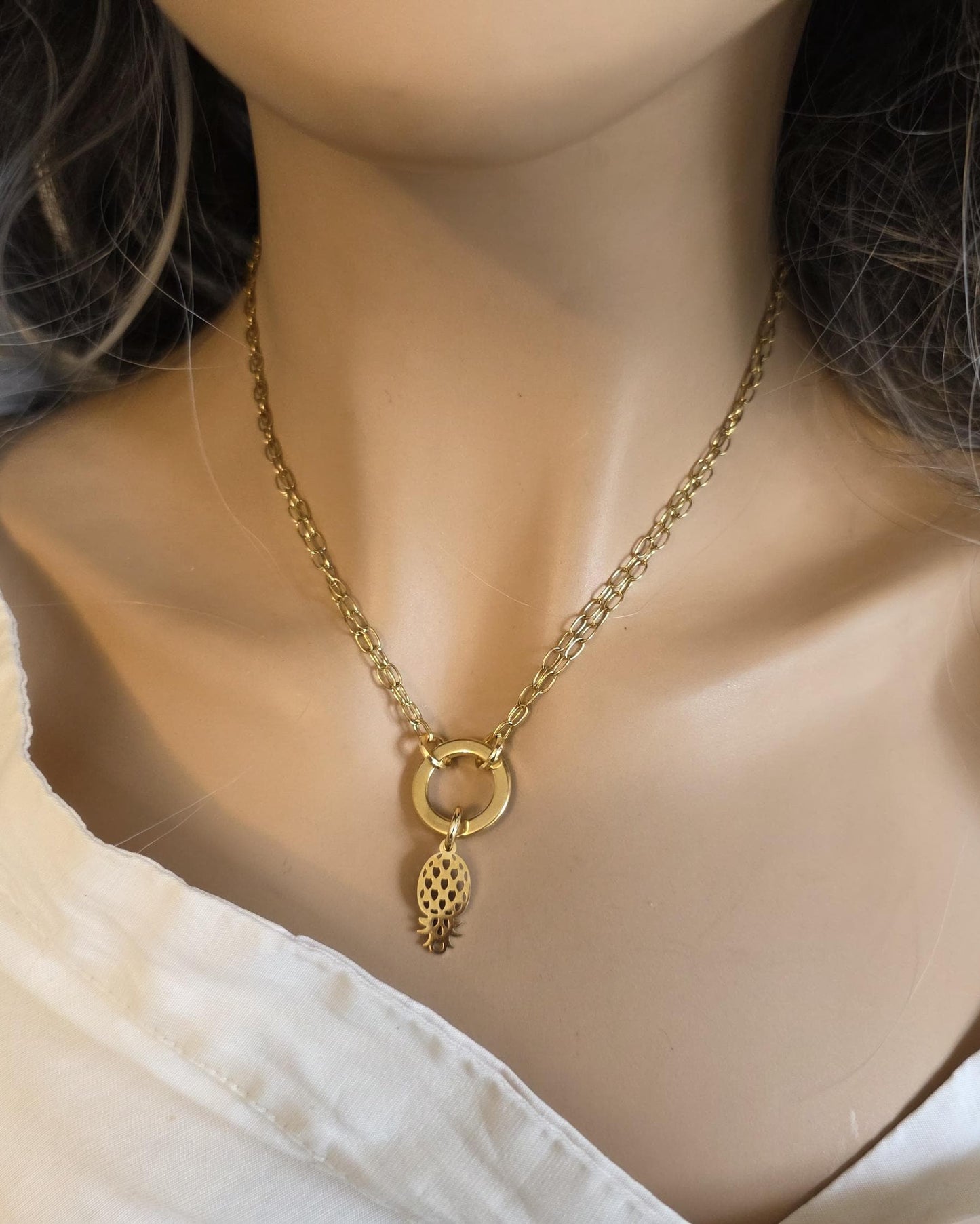Upside Down Pineapple Swinger Day Collar Choker Necklace, Poly Jewelry Style Permanent Locking Clasp Option, Gift for Her, Couples, Intimate