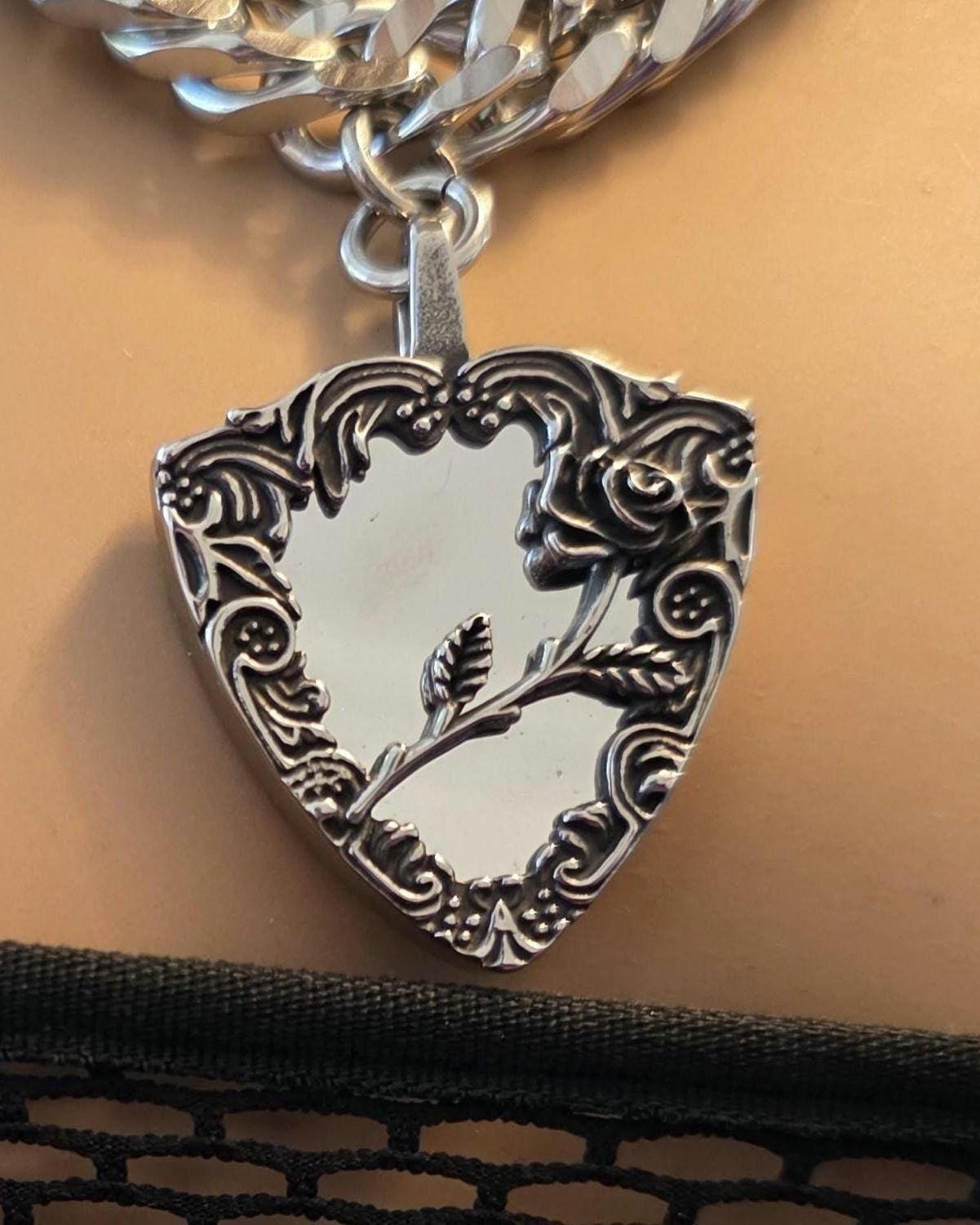 Gothic Punk Roses Shield Pendant Spiked Multi Strand Choker Goth Necklace | Alt Aesthetic edgy statement handmade jewelry gift for her