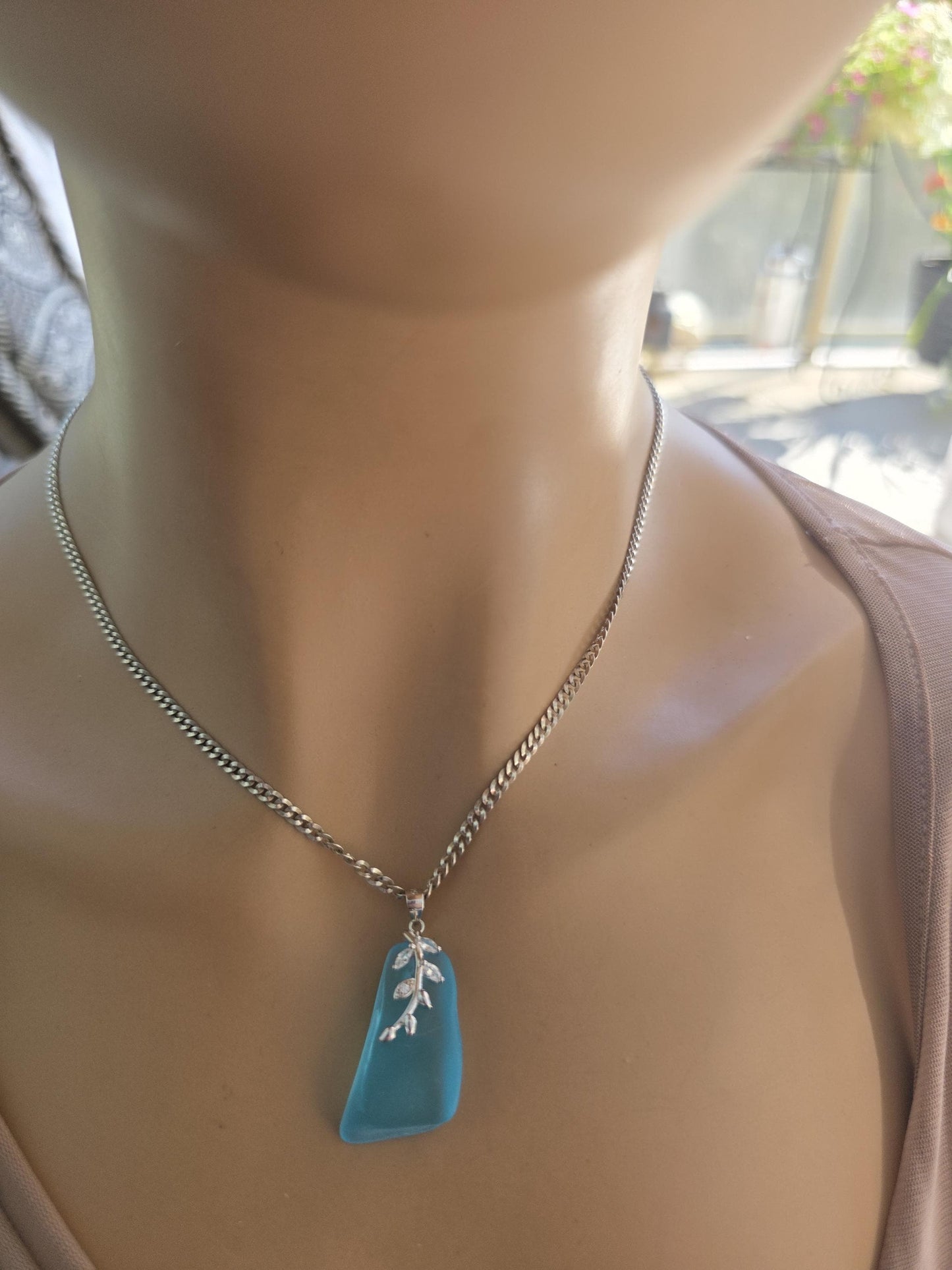 Daughter of the Deep – Blue Sea Glass Necklace, Sterling Silver Ocean Jewelry, Rare Sea Glass Pendant, Norse Myth Coastal Necklace