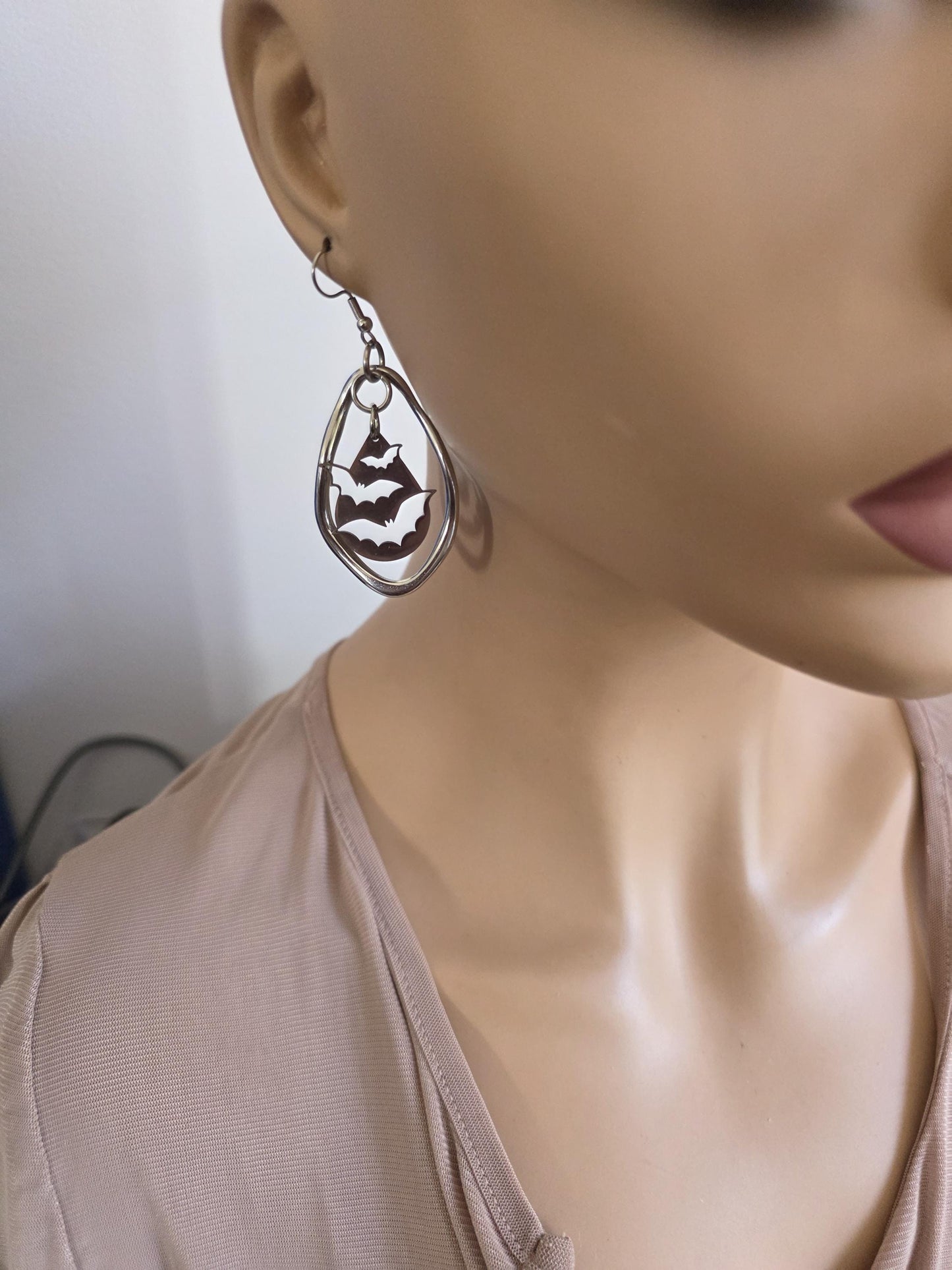 Gothic Vampire Bat Dangle Earrings: Steel Ear Wires, Handmade Halloween Witchy Goth Jewelry