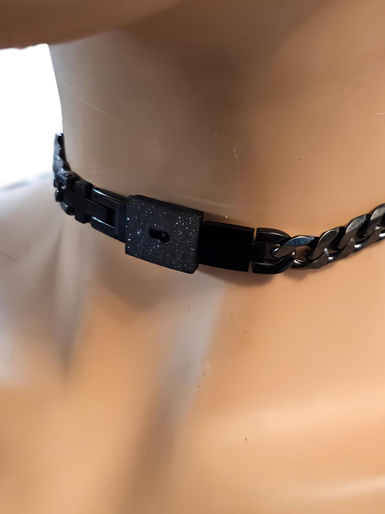 Black Day Collar Luxury Elegant Submissive Style Locking Choker Necklace & Key | BDSM Bondage Aesthetic Handmade Padlock Couples Jewelry