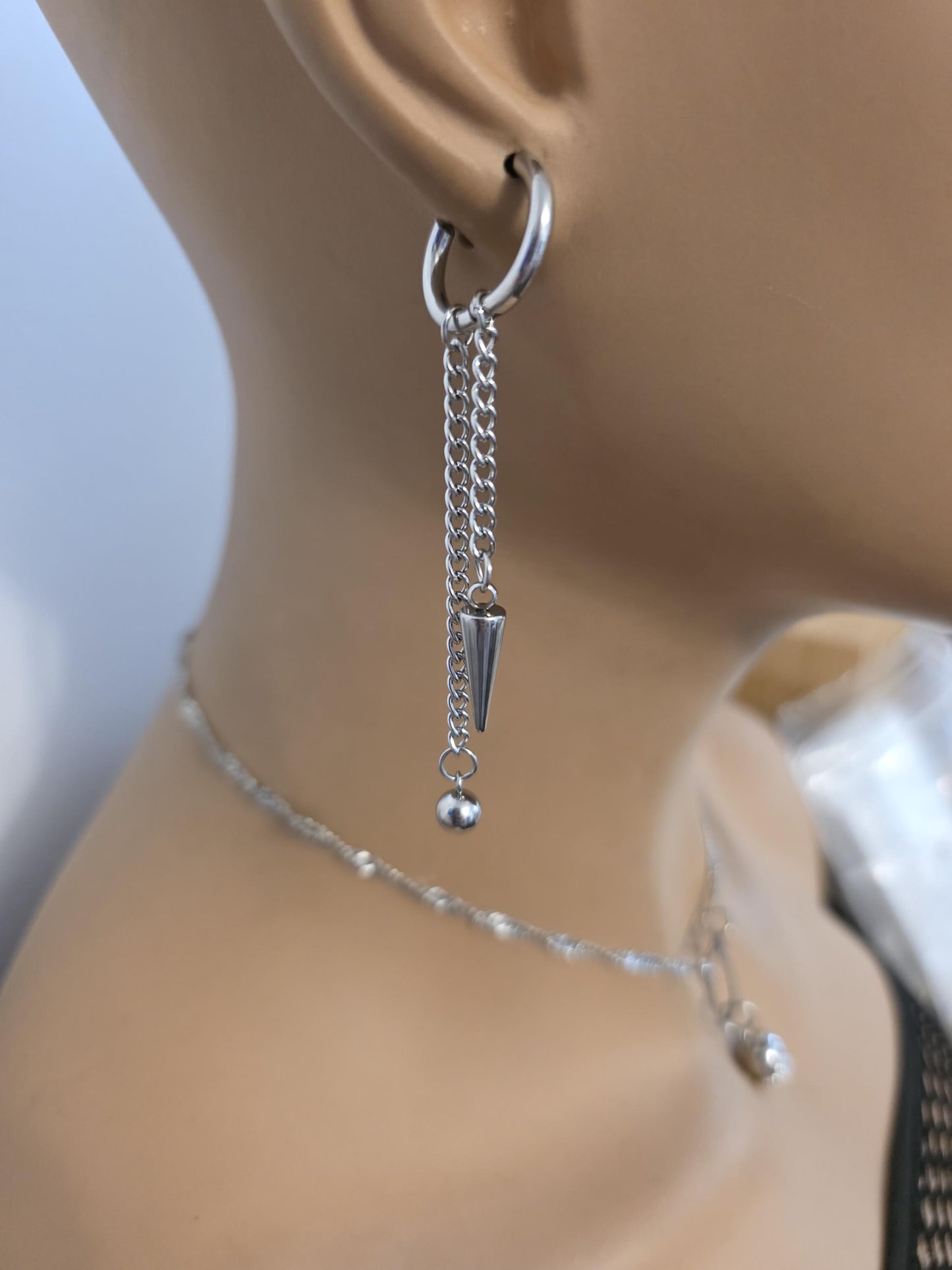 Spike Dangle Gothic Huggie Hoop Earrings: Stainless Steel Goth Punk Jewelry